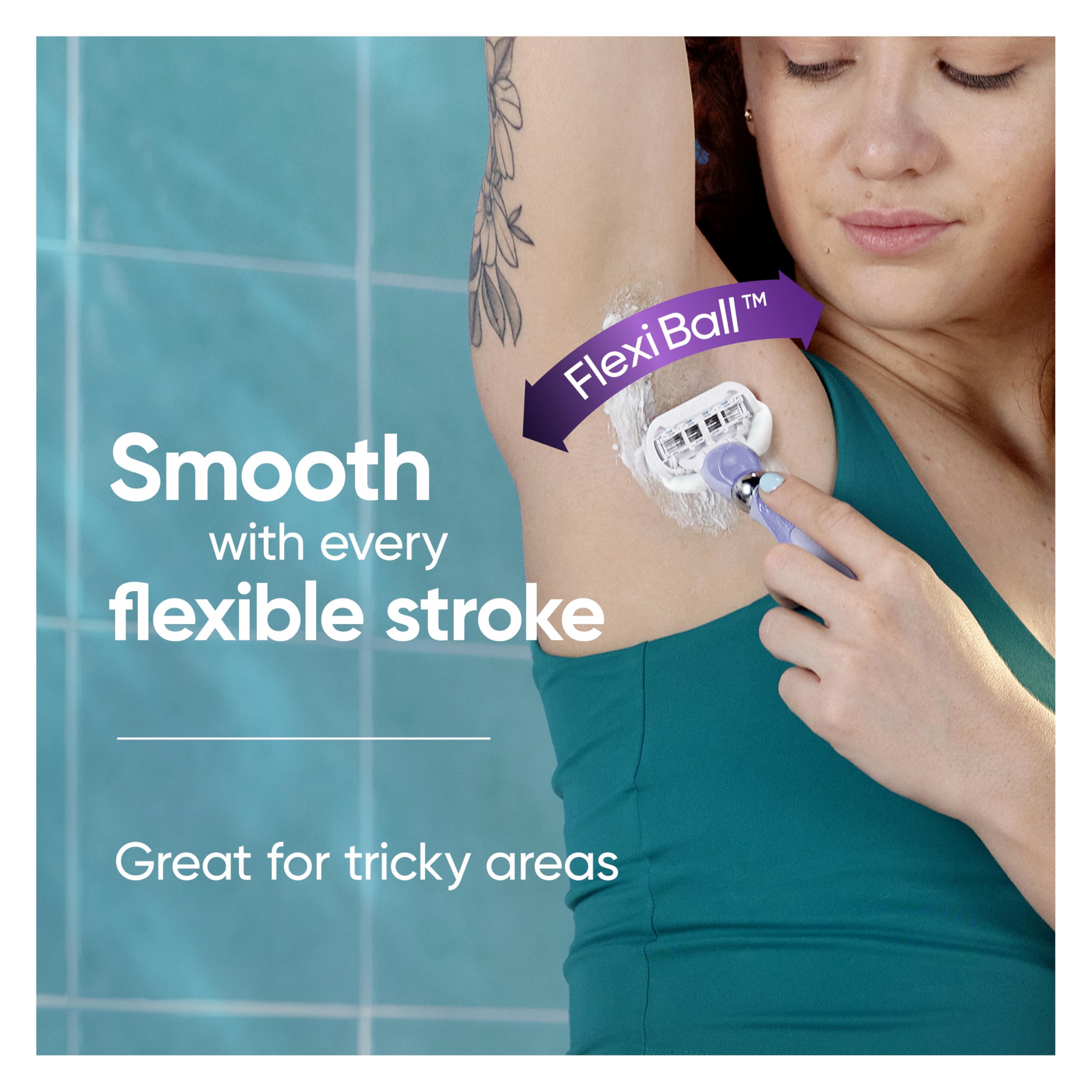 Gillette Venus Deluxe Smooth Swirl razor blade cartridges, 6-pack, featuring curved design for smooth, close shaving.