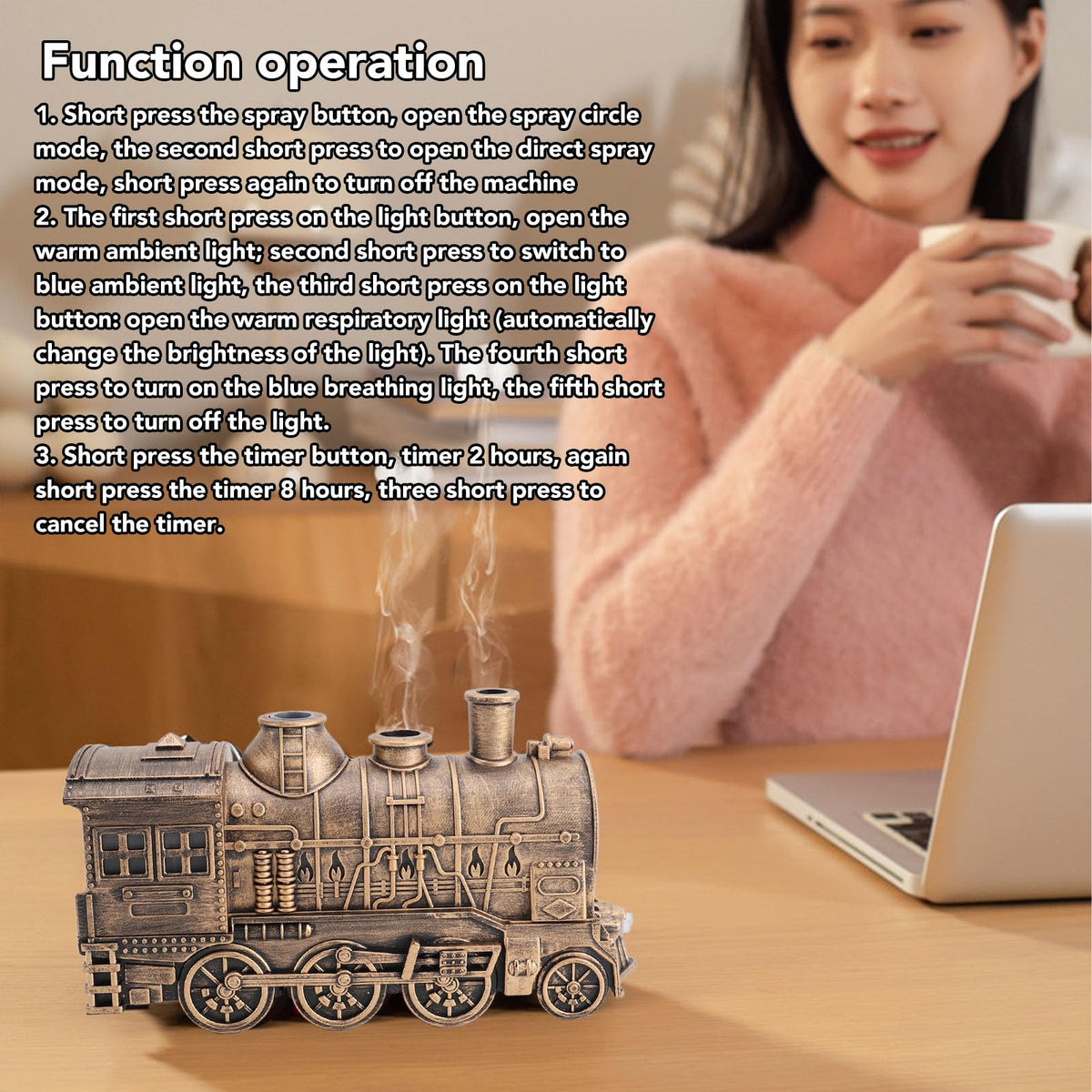 Train Shape Cool Mist Humidifier Dual Outlets for Bedroom - Zunate Official Imagery - 8