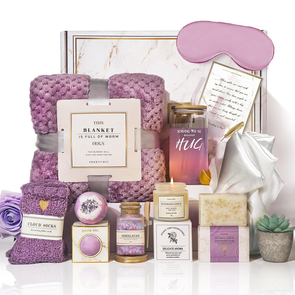 AHAGIFTREE Gift Baskets For Women,12PC Birthday Gifts,Mother's Day Thinking Of you Gifts for Women,Care Package,Grief,Sy