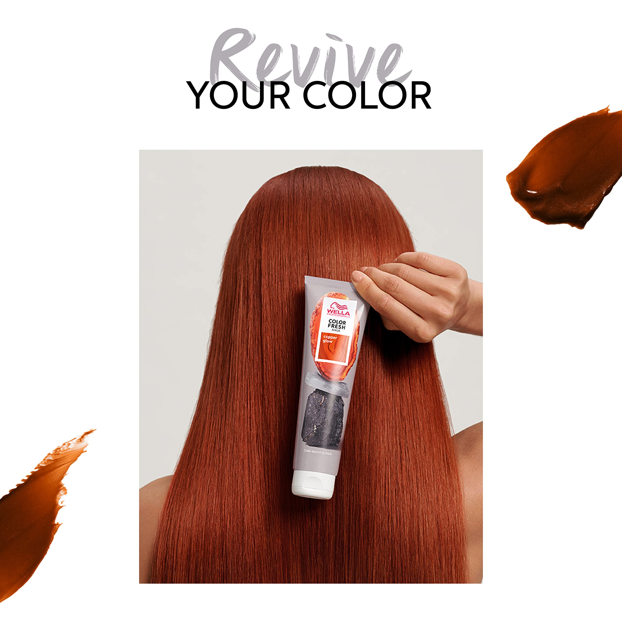 Wella Color Fresh Mask Copper Glow hair coloring treatment in a jar, showcasing vibrant copper shade for revitalized hair color.