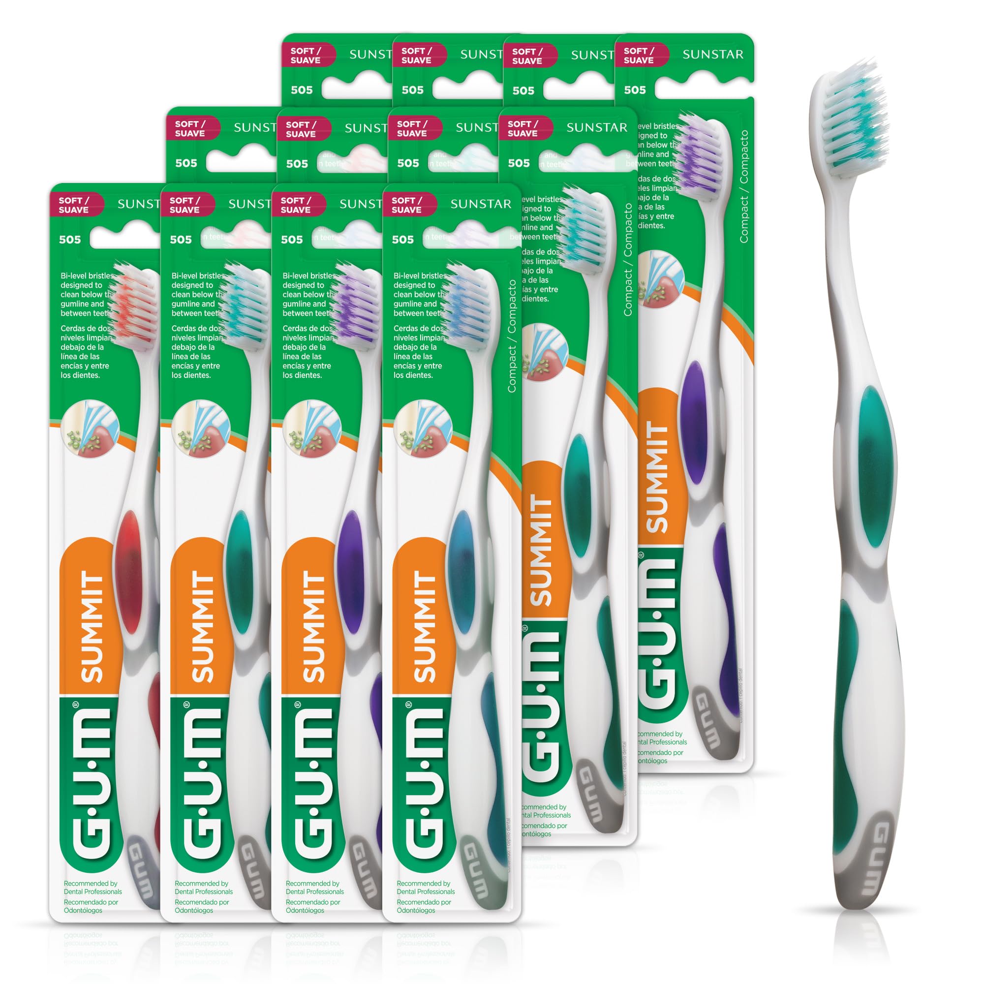 GUM Summit+ Soft Toothbrush, 505ECM12, Compact Head, Soft - Product Imagery
