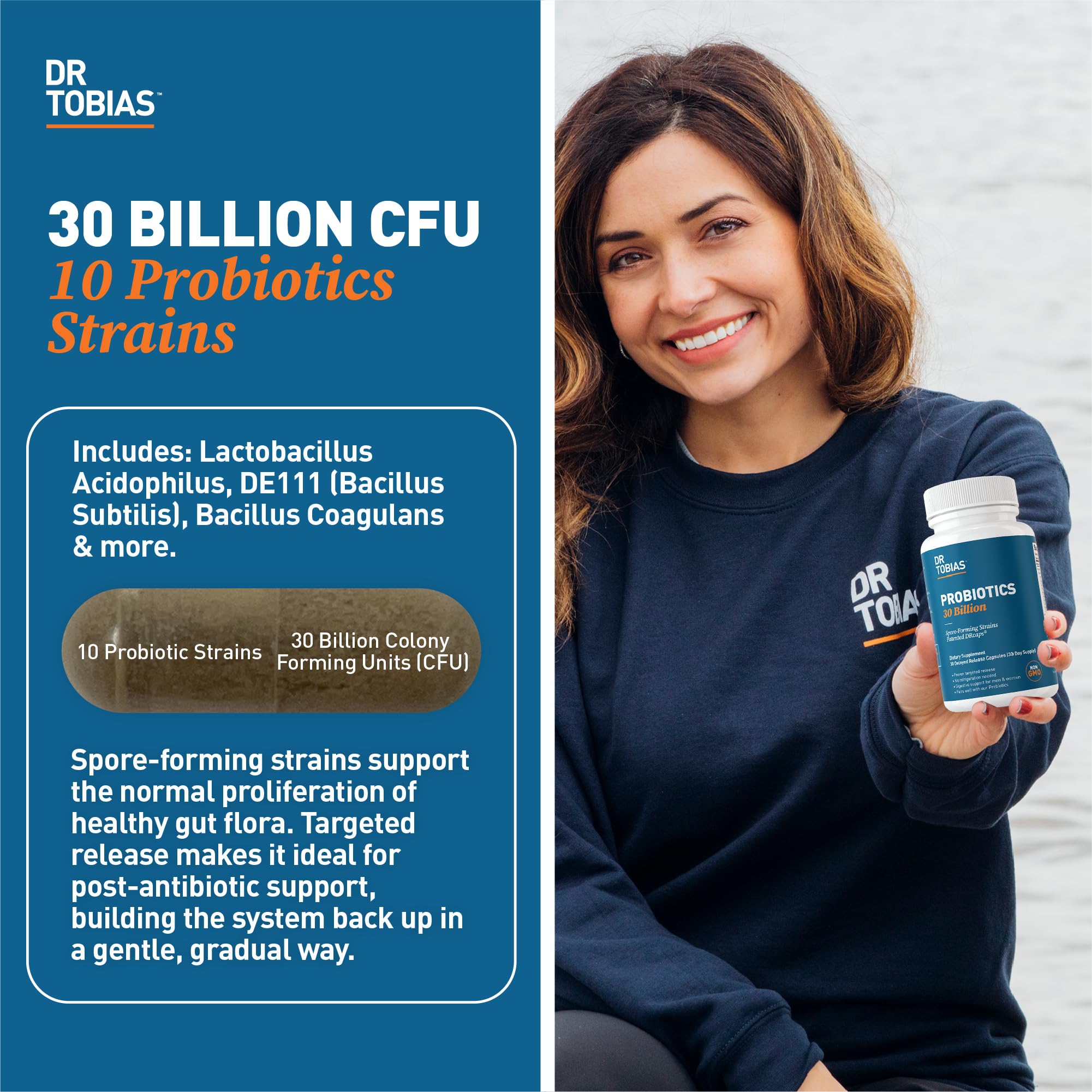 Dr. Tobias Probiotics 30 Billion CFU 30 Capsules | Gut Health Support
