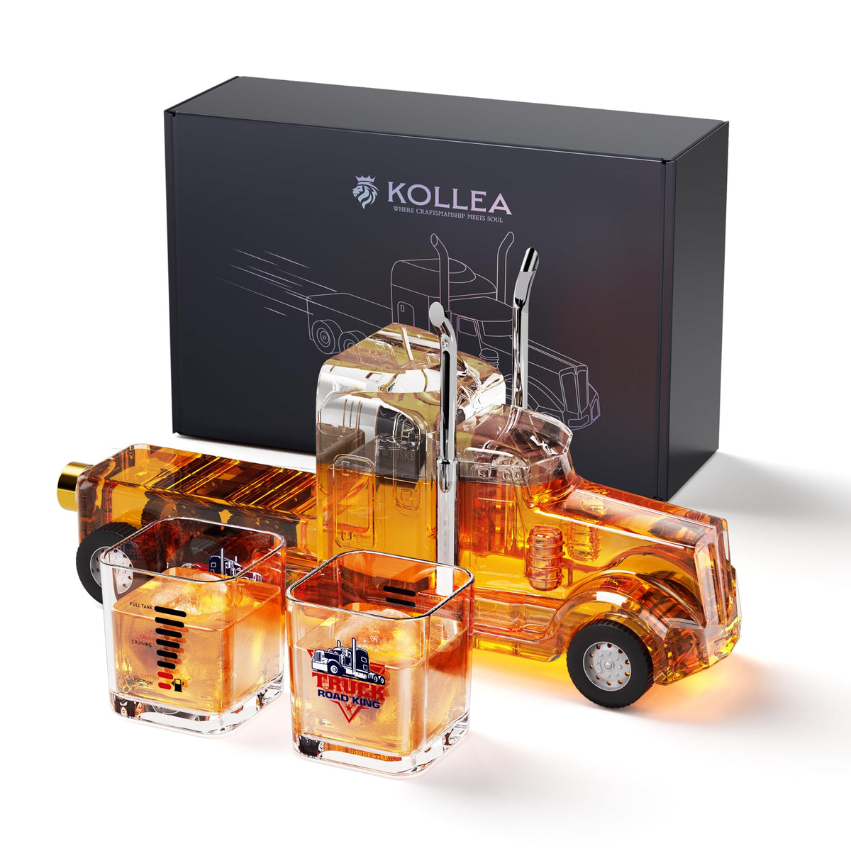 Kollea Semi Truck Whiskey Decanter Gift Set with 2 Glasses - Kollea Official Imagery - 1
