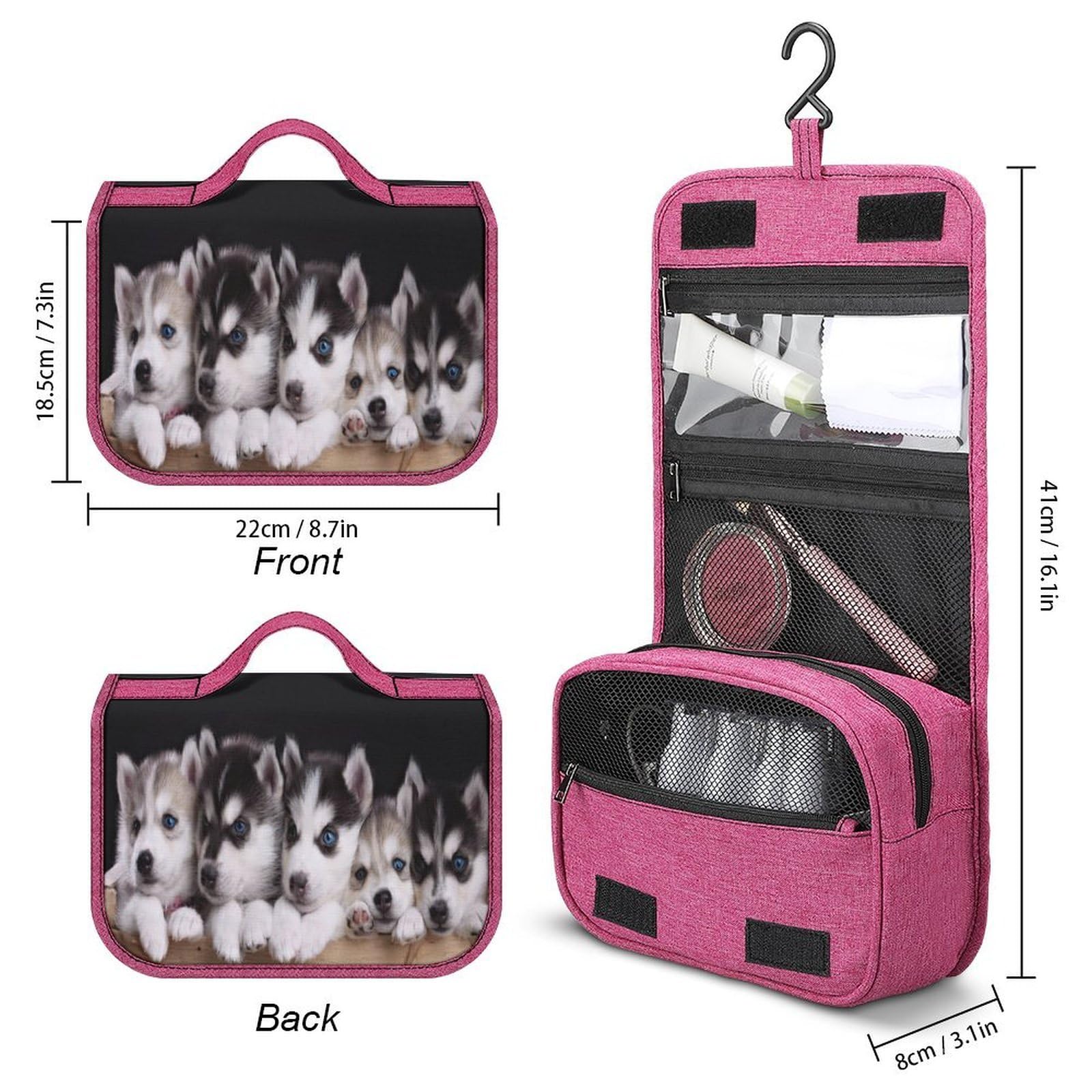 FodPand Husky Dog Hanging Toiletry Bag Waterproof Bathroom Toiletry Bag Compartments Multifunctional Makeup Bag Makeup And Toiletries Organizer Travel Toiletries Bags