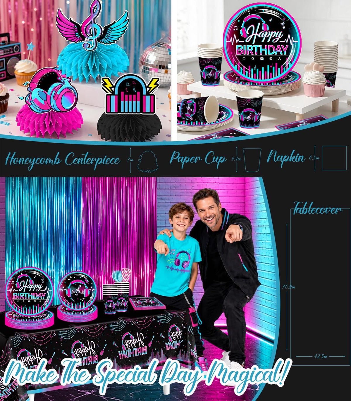 cocomigo 303pcs Music Birthday Decorations, All-in-One Set Serves 25