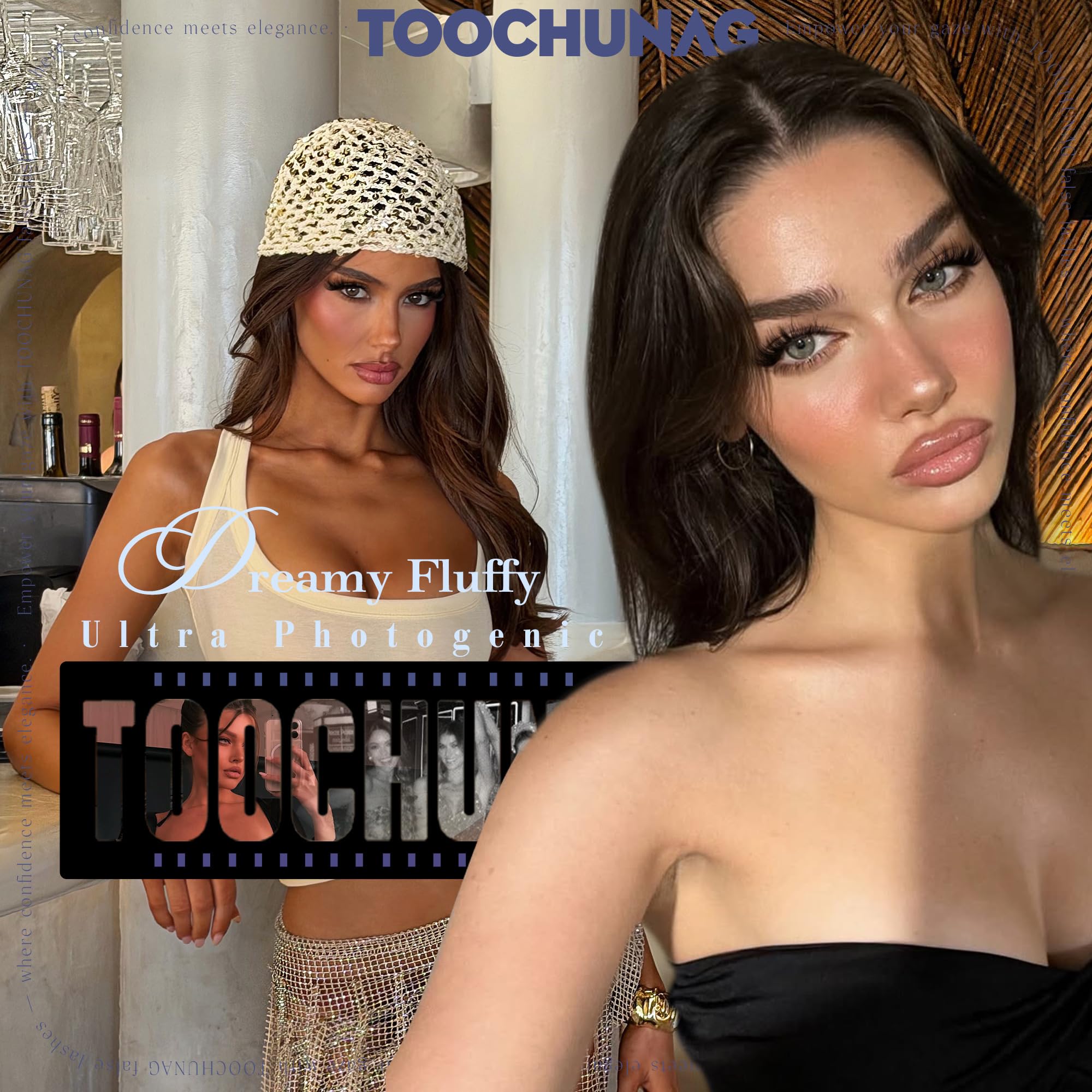 TOOCHUNAG Fluffy Lash Clusters false eyelashes with wispy D curl design, natural-looking eyelash extensions for a voluminous effect.