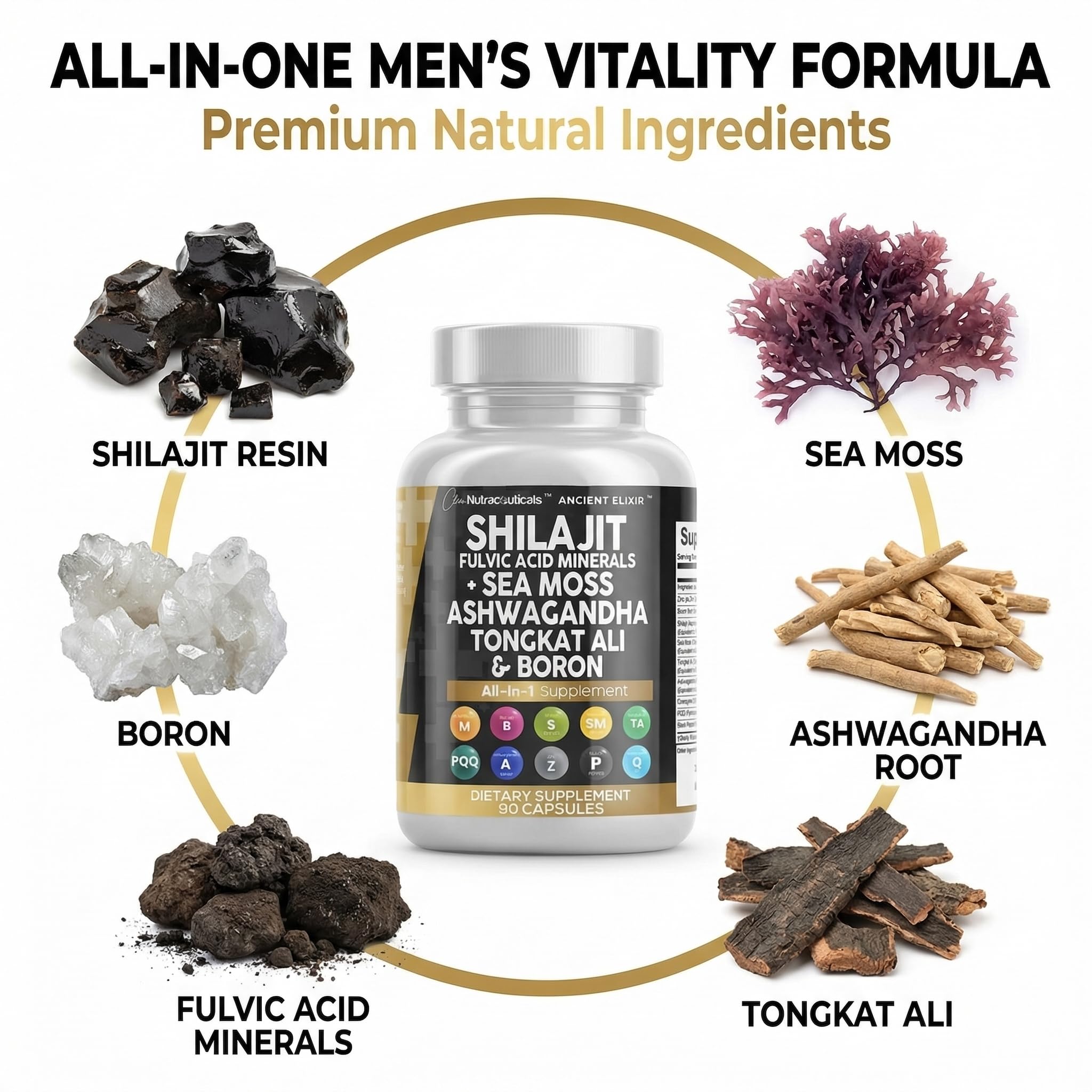 Shilajit Supplement for Men – Sea Moss, Ashwagandha, 90ct