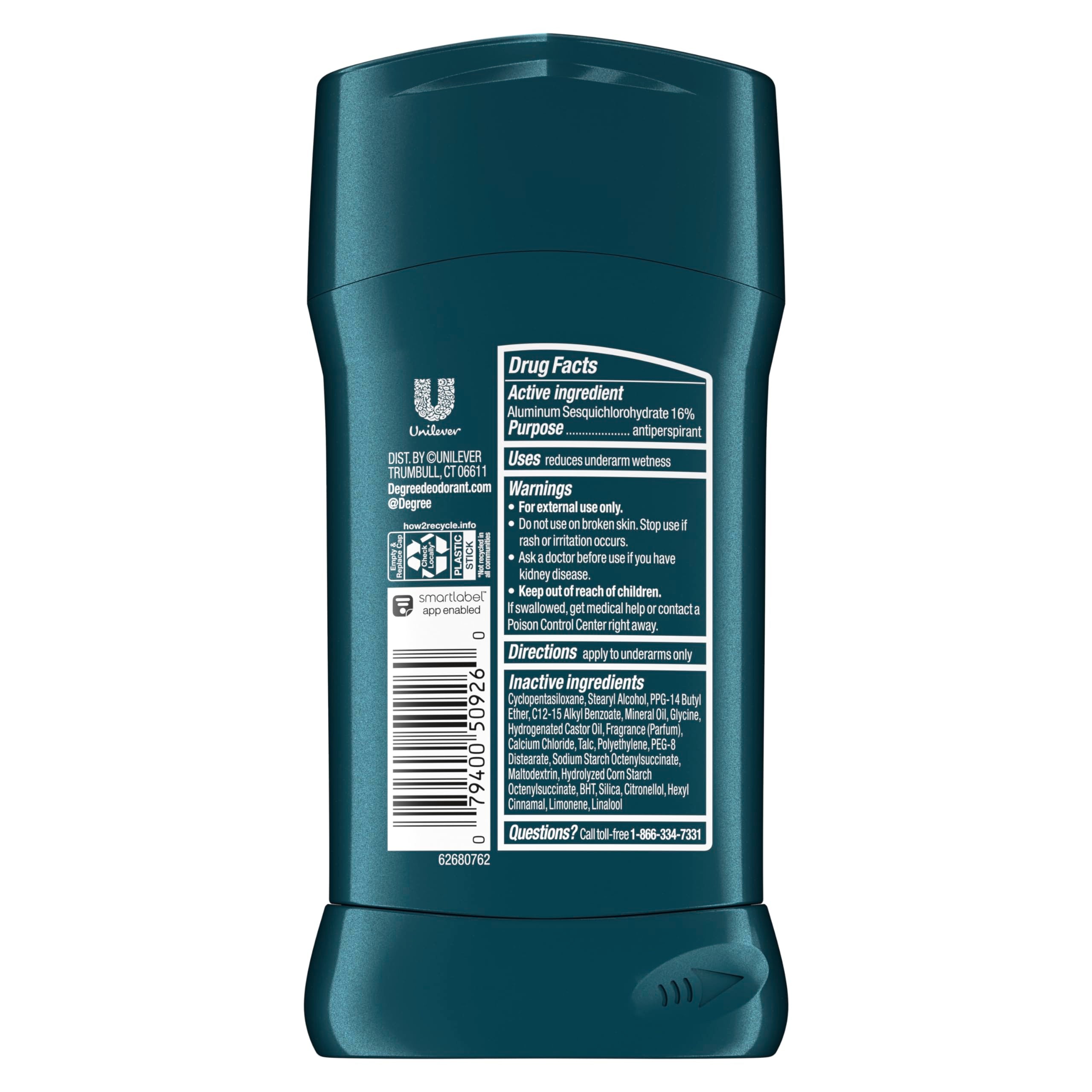 Degree Men Advanced Antiperspirant Deodorant Stick Ice Eucalyptus 4 Count 72-Hour Sweat and Odor Protection Deodorant for Men with Body Heat Activated Technology 2.7 oz