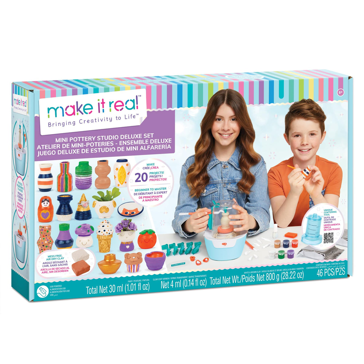 Make It Real - Mini Pottery Studio Deluxe DIY Sculpting Kit for Kids 8+ – Light Blue, Cardboard