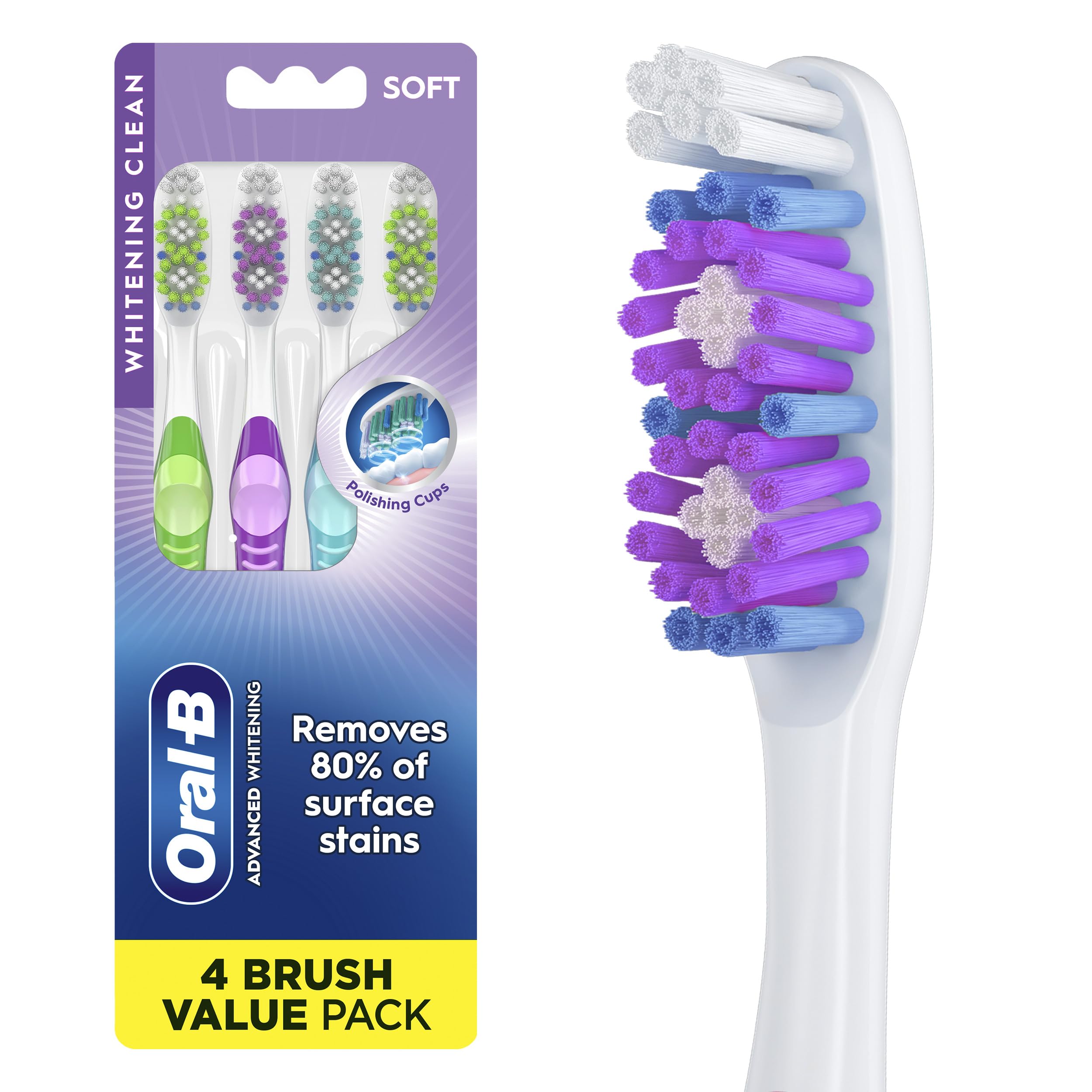Oral-B 3D White Manual Toothbrush, 4-Pack, Stain Eraser, Soft - Product Imagery