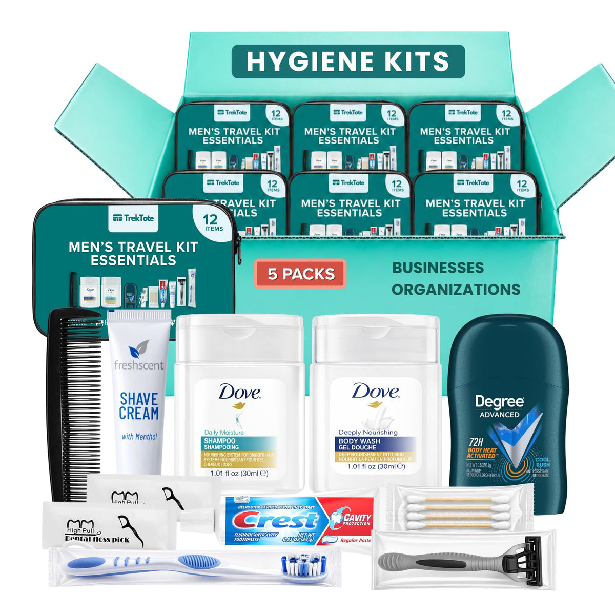 Bulk Hygiene Kits for Men Premium Name Brand Care Package - TREKTOTE Official Imagery - 2