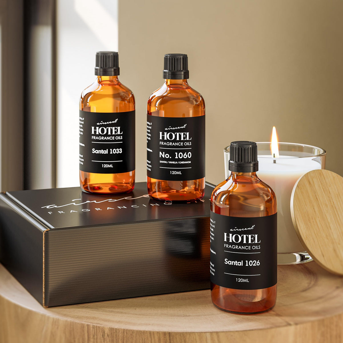 Air-Scent AirScent Hotel Diffuser Oil Gift Set - Santal Scents 3 Pack - 120 mL – full view, size Santal Inspired 3-Pack 