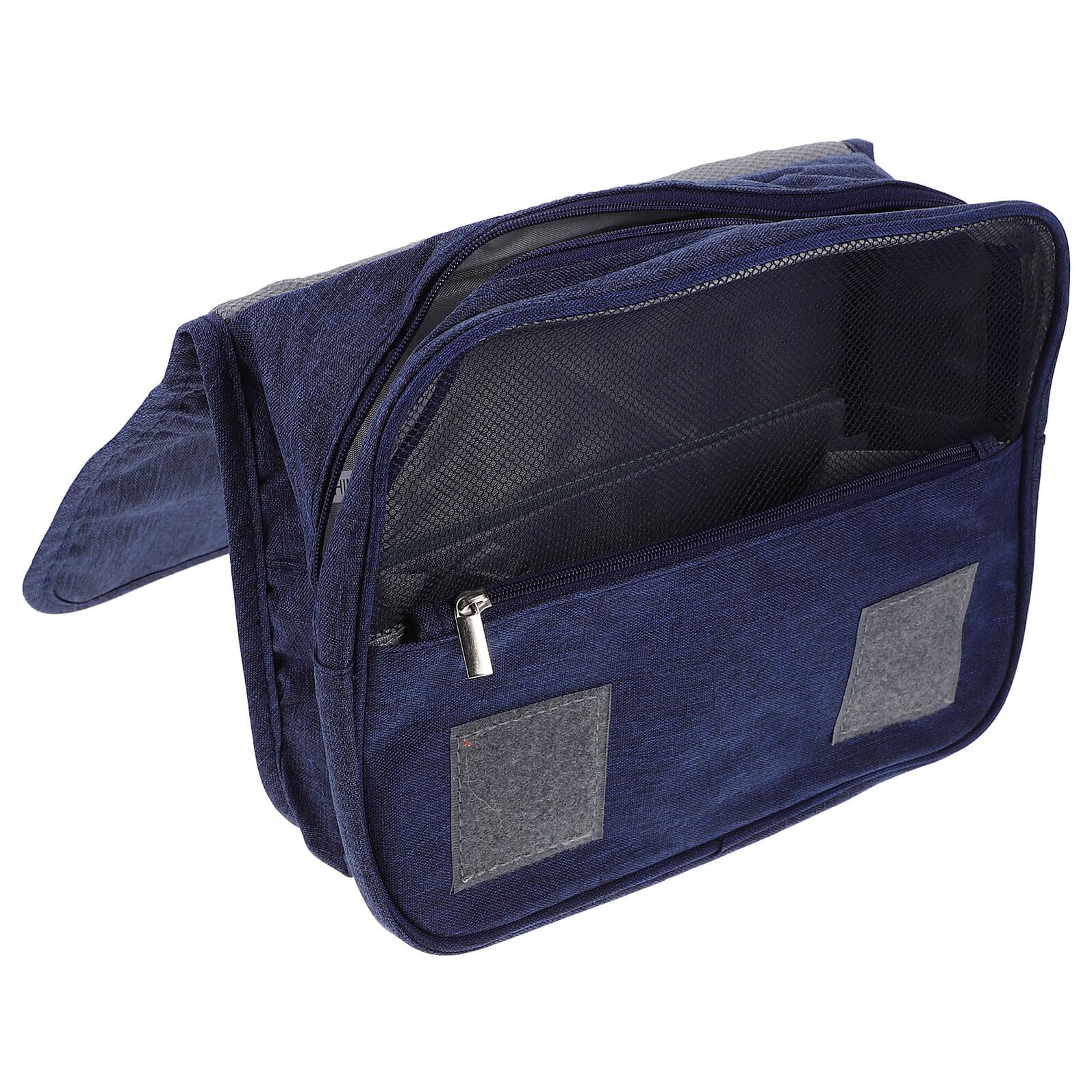 WOFASHPURET navy foldable waterproof cosmetic travel case with compartments for makeup and toiletries, portable and stylish.