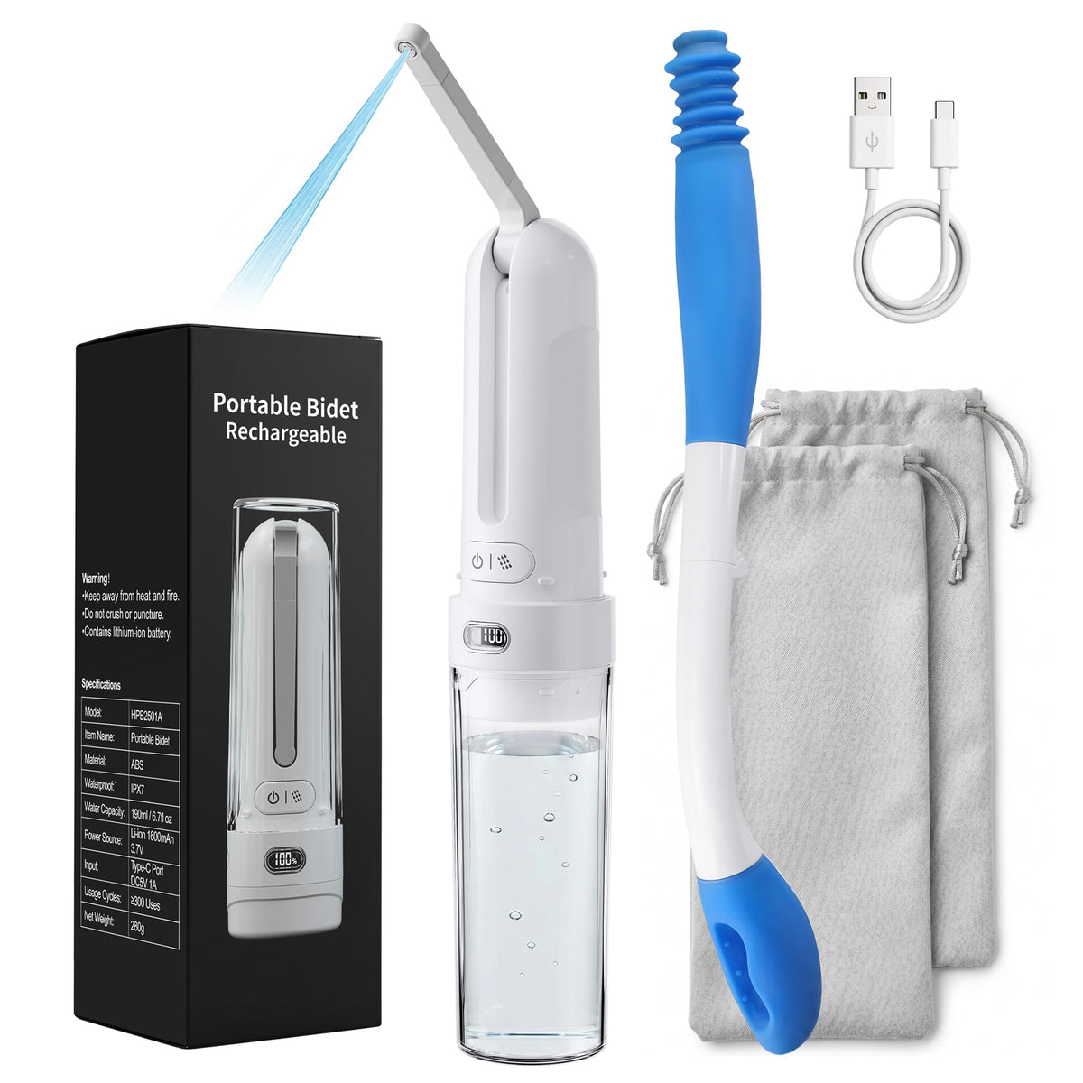 AOVIKOOD Electric Portable Bidet Toilet Aids Wiper Tool Set, White