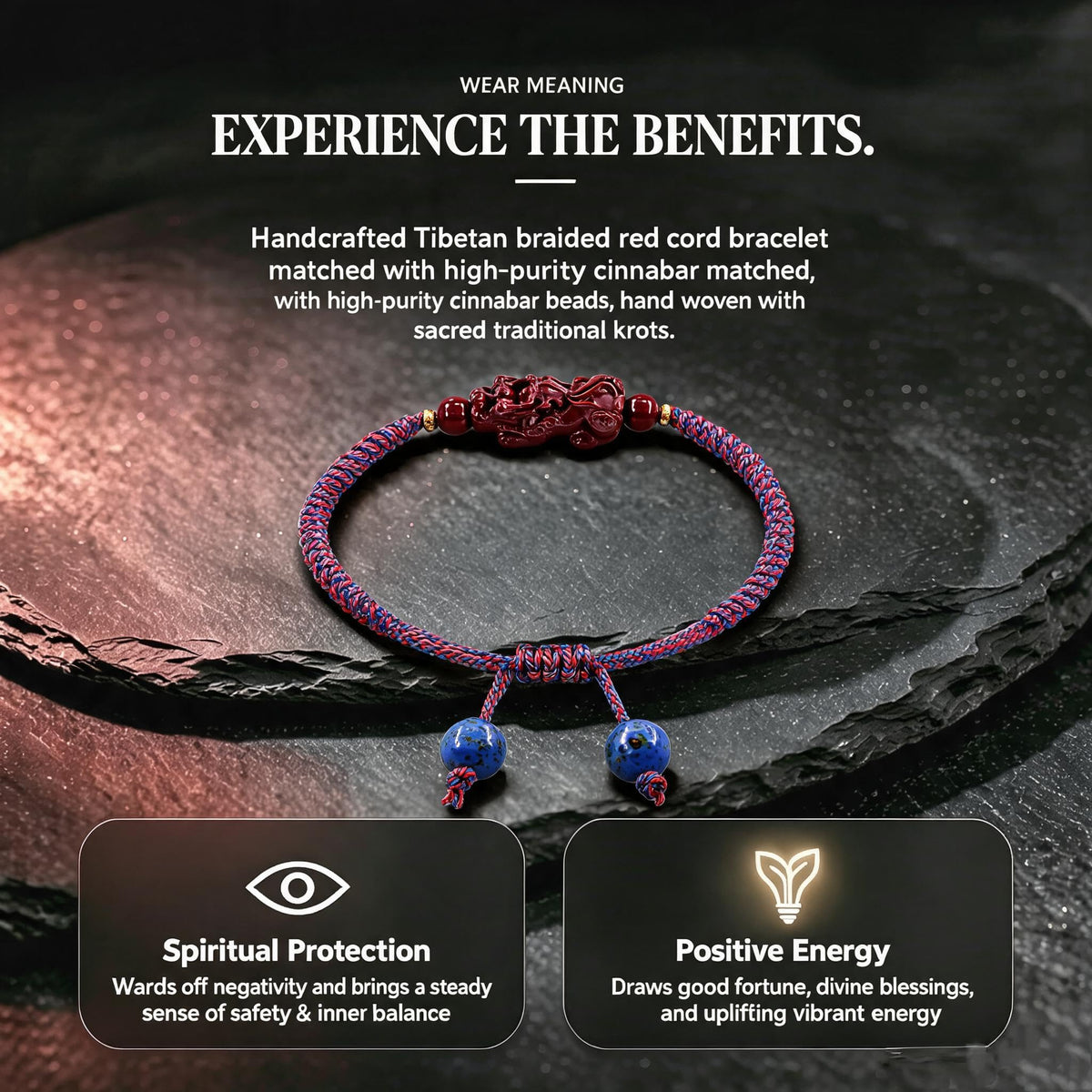 Ariovtfel Handmade Tibetan Red String Cinnabar Bracelet Wealth Sycee,Certificate – back view and specifications