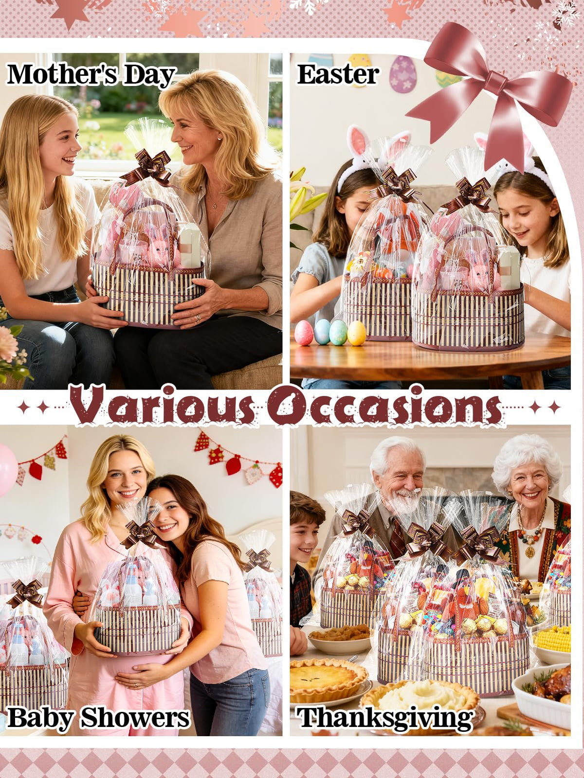 6 Set Bamboo Christmas Gift Baskets Empty Kit Reusable Brown - MADHOLLY Official Imagery - 4