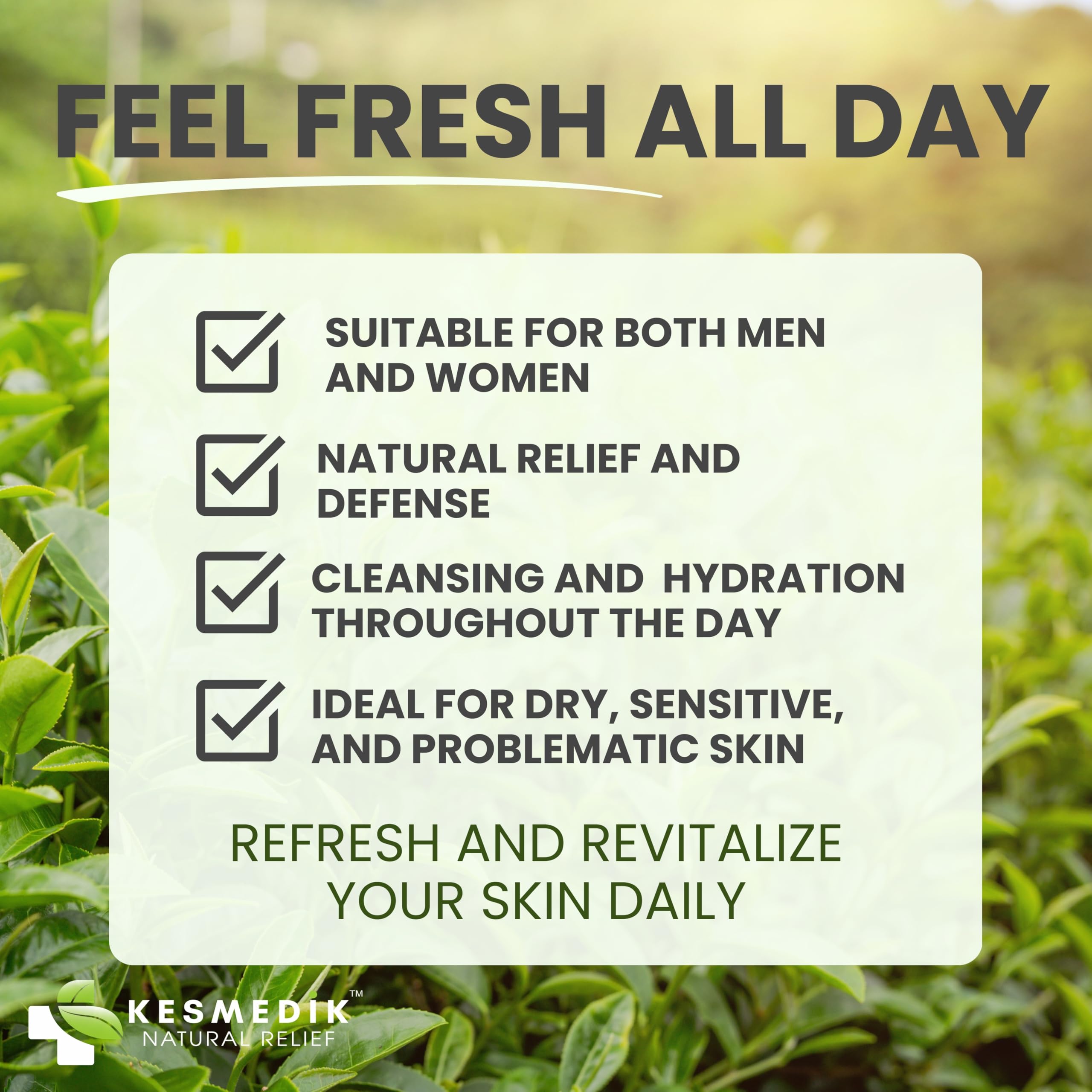 KESMEDIK Tea Tree Body Wash with 100% tea tree oil, 16 oz bottle, showing the product and label on the front.