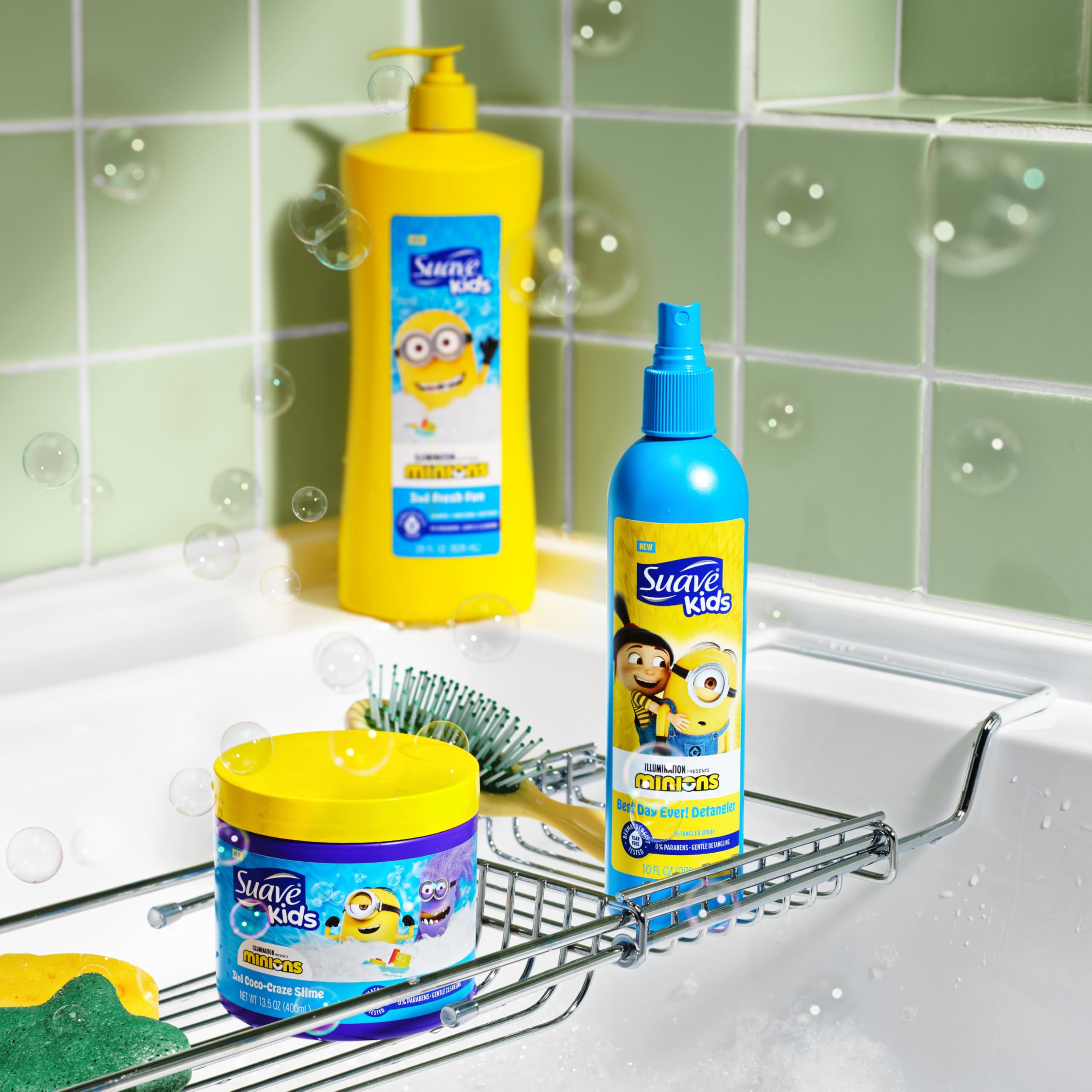Suave Kids Minions Coco-Craze Slime 3-In-1 Shampoo, Conditioner, and Body Wash, For Tear-Free and Gentle Cleansing, 13.5 oz, 4 Pack