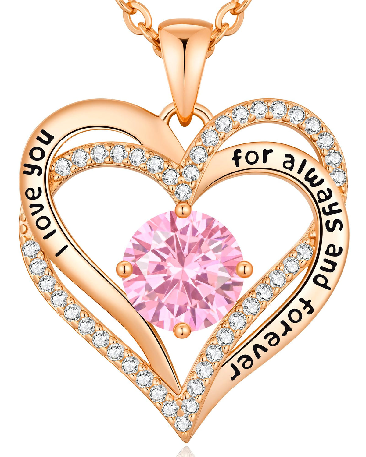 CDE 18K Rose Gold Heart Pendant Necklaces Gift, Birthstone Jewelry Gift – 10-Oct-Vintage Pink