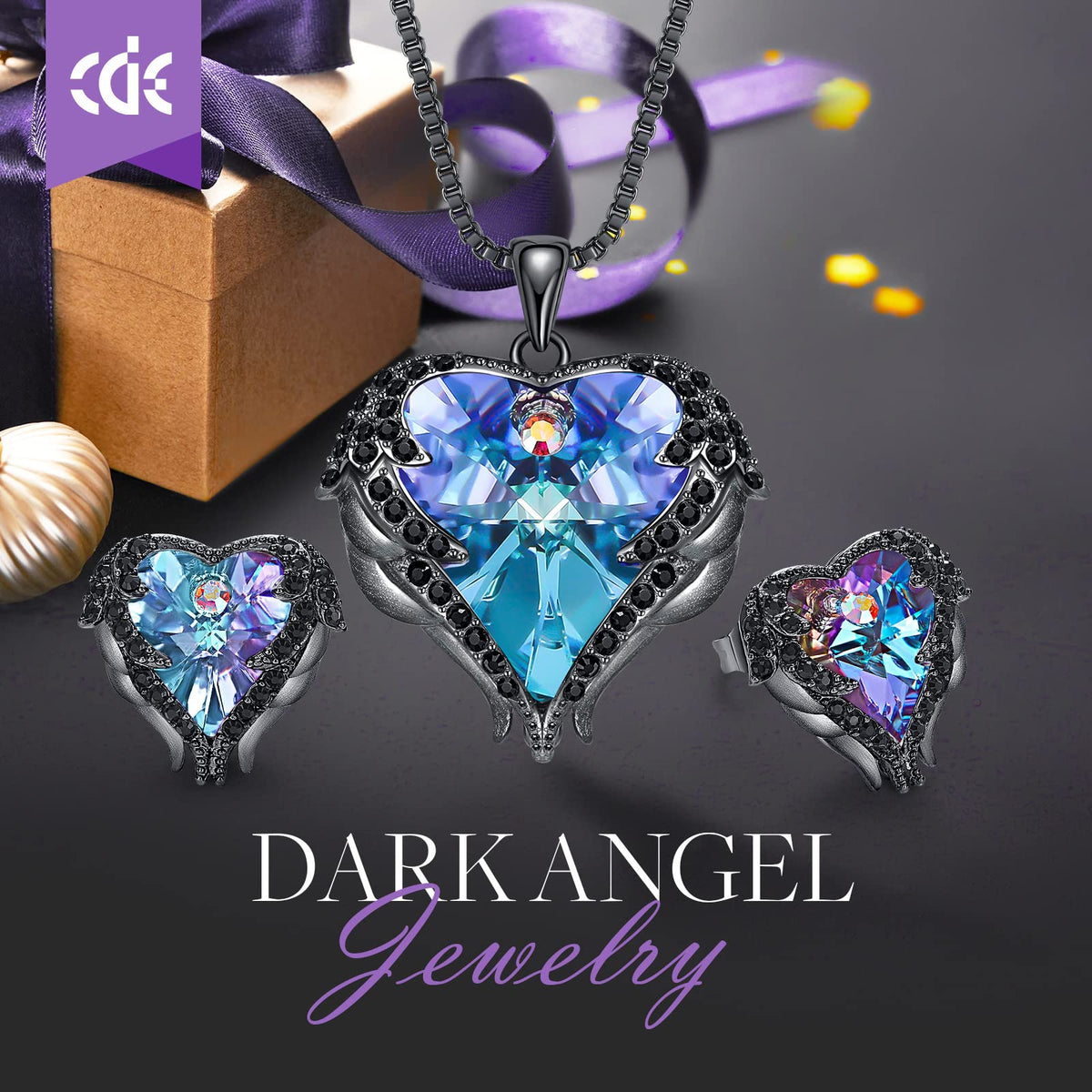 CDE Angle Wings Heart Pendant Necklace and Earrings Jewelry Gift for Women – packaging and label