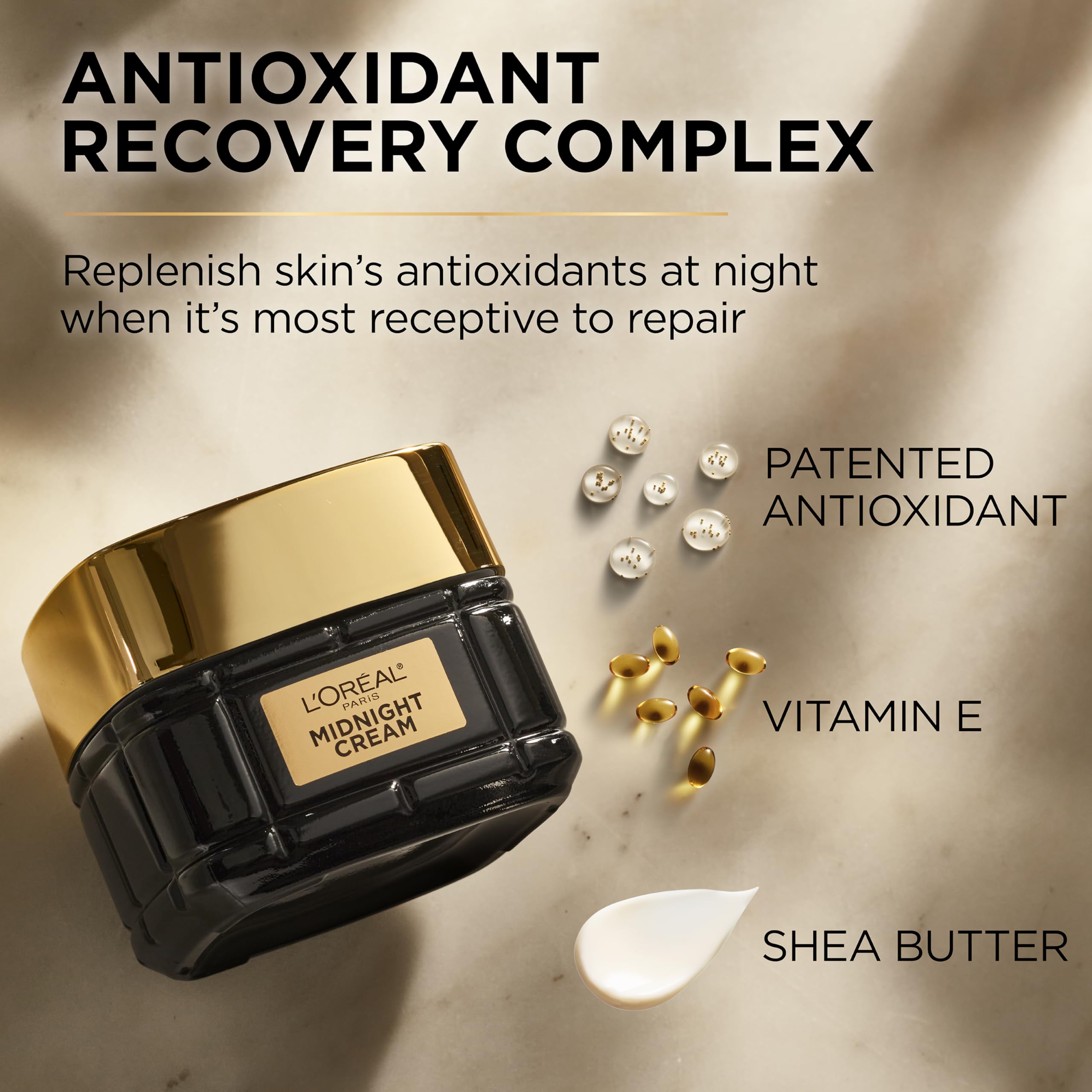 L'Oreal Paris Age Perfect Anti-Aging Midnight Cream, Face Moisturizer with Shea Butter to Reduce Wrinkles and Firm Skin, 1.7oz + Serum Sample