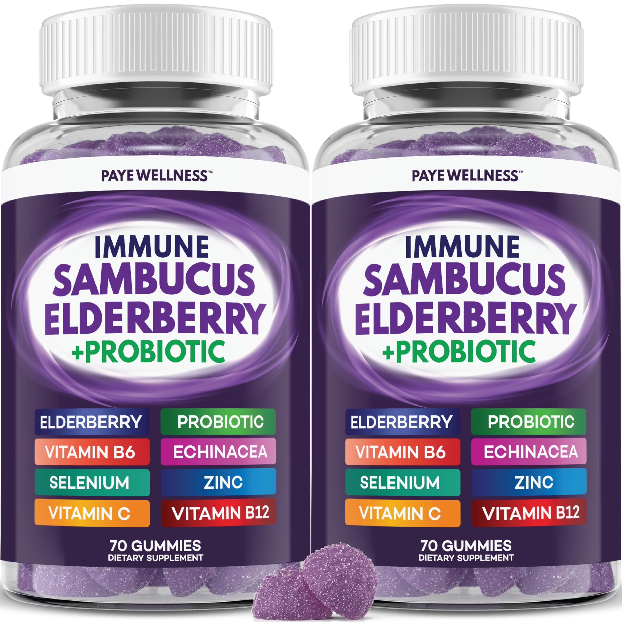 PAYÉ Elderberry Gummies, Vitamin C Immune Support Supplement + - Product Imagery