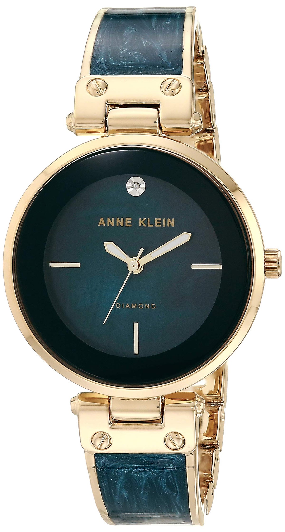 Anne Klein Women's Genuine Diamond Dial Bangle Watch – close-up detail in Pink/Gold