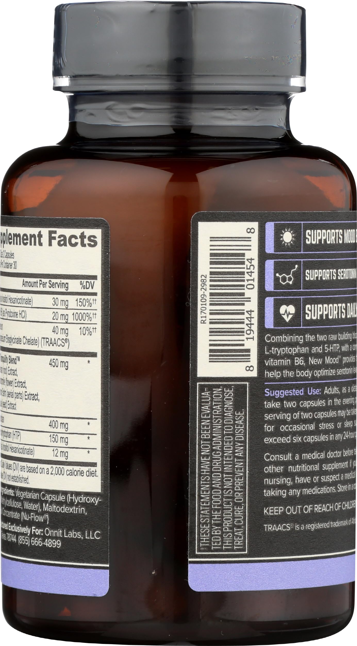 ONNIT New Mood Stress & Sleep Support Supplement with 5-HTP, 60 Count