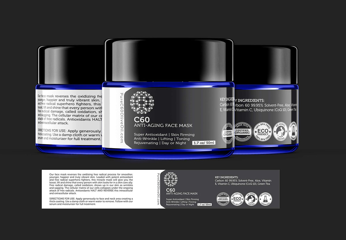 C60 Anti Aging Face Mask 50ml with Green Tea Aloe Ubiquinone - PureC60OliveOil.com Official Imagery - 3