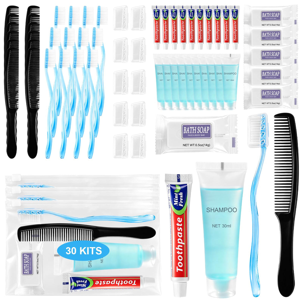 HOFASON 30 Sets Hygiene Kit for Homeless in Bulk, Travel Size Toiletries – product photo (Sets &amp; Kits)