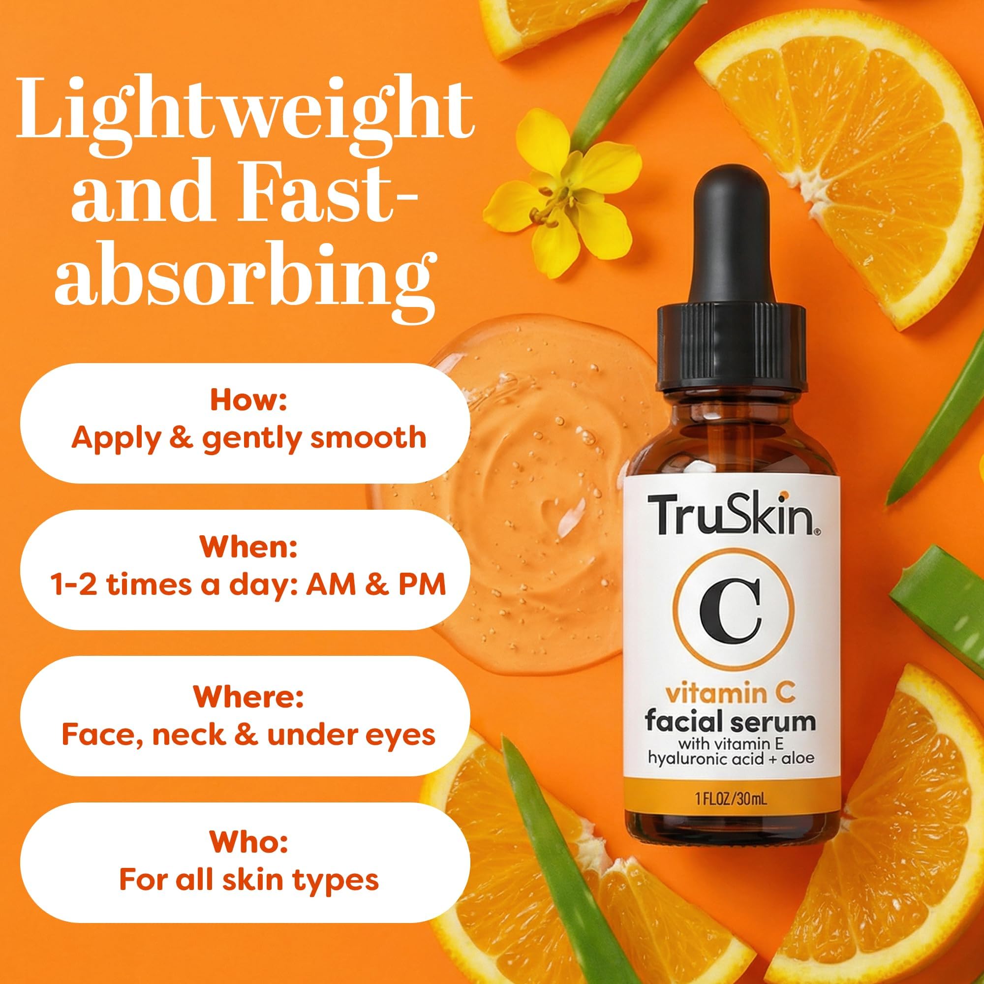 TruSkin Brightening Vitamin C Serum Hyaluronic Acid 1oz