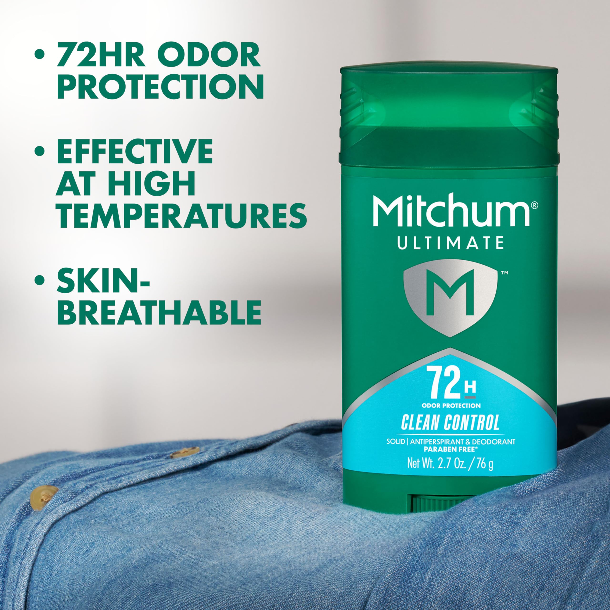Mitchum 72H odor protection antiperspirant deodorant in a clean control 2-pack, showing the cylindrical deodorant sticks.