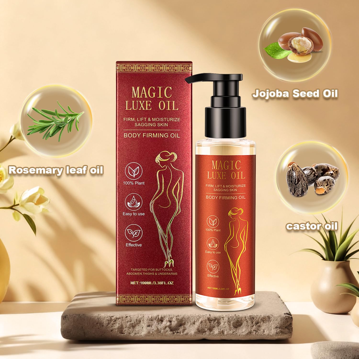 Magic Body Firming Oil, Silk Body Oil for Women, Hydrating Tightening Care for Arms, Abdomen, Thighs, Luxury Spa Gifts 3.38 Fl Oz