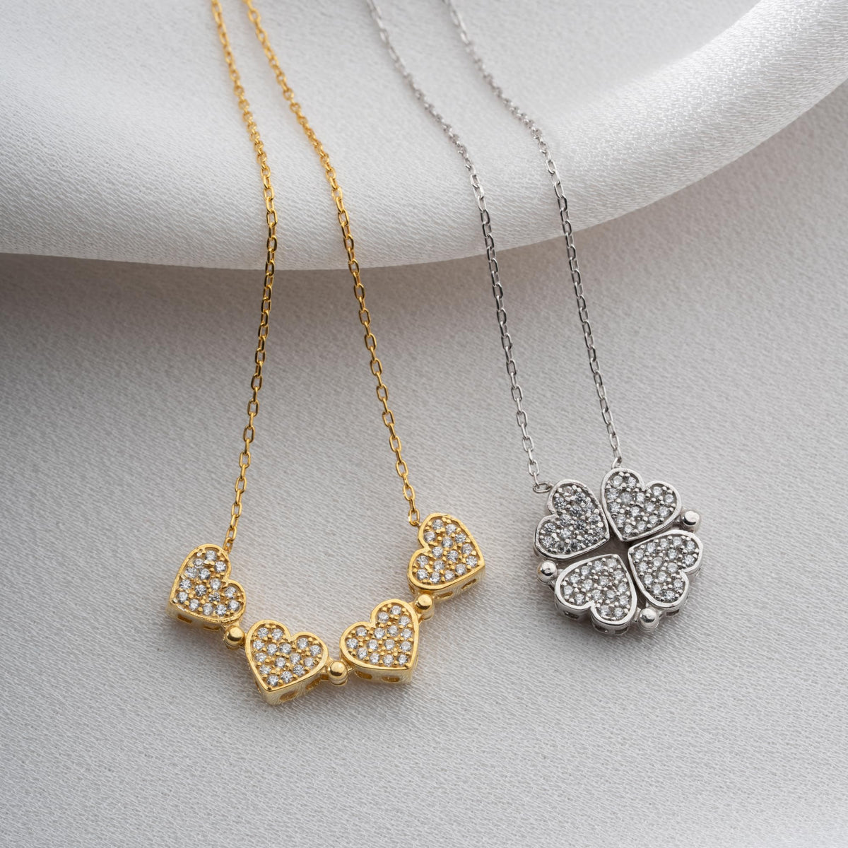 two arts jewelry Two Arts 925 Sterling Silver Necklace Four-Heart Clover Cluster Zircon – back view and specifications