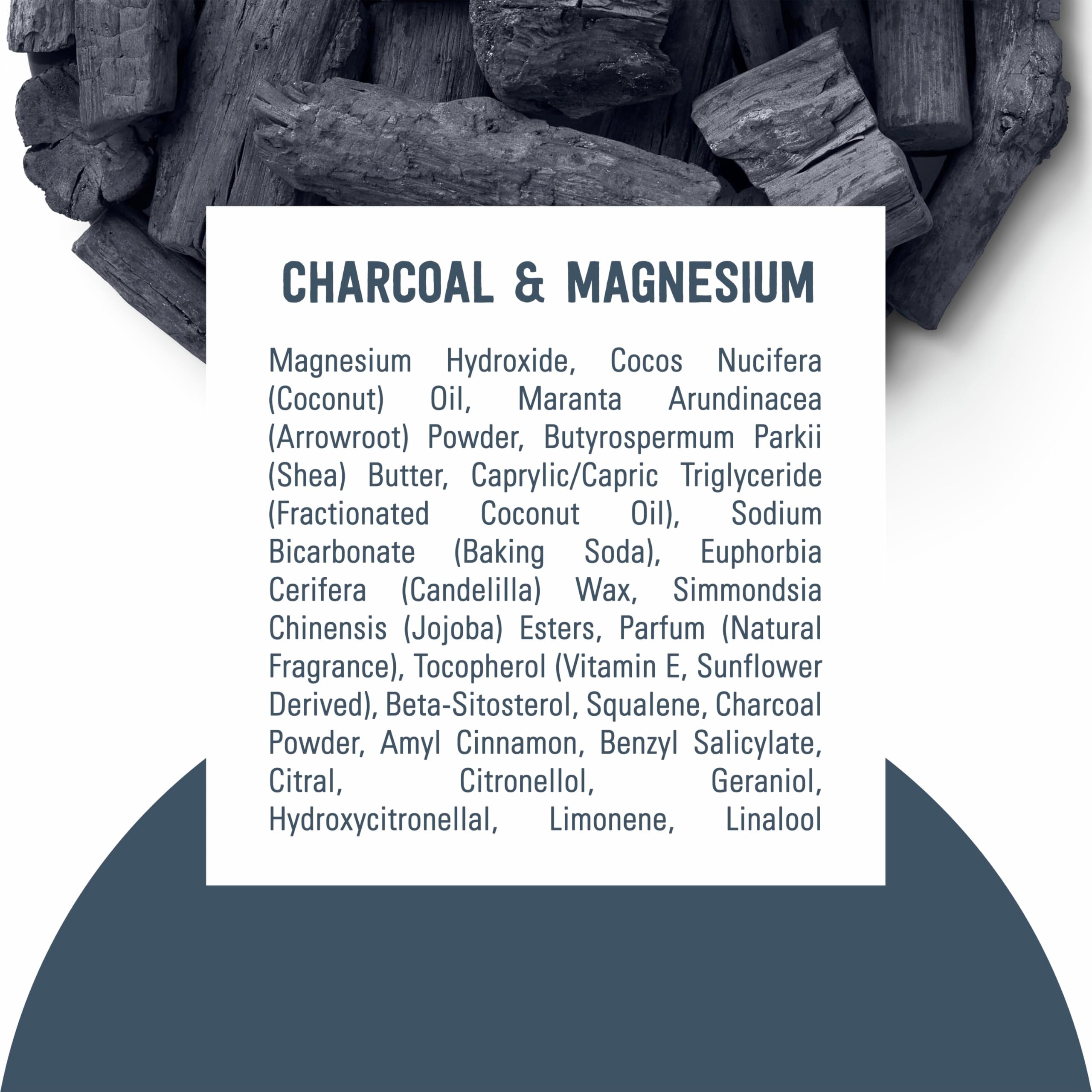 Schmidt's Vegan Charcoal & Magnesium Body Deodorant stick in 2.65 oz with natural ingredients and black packaging.