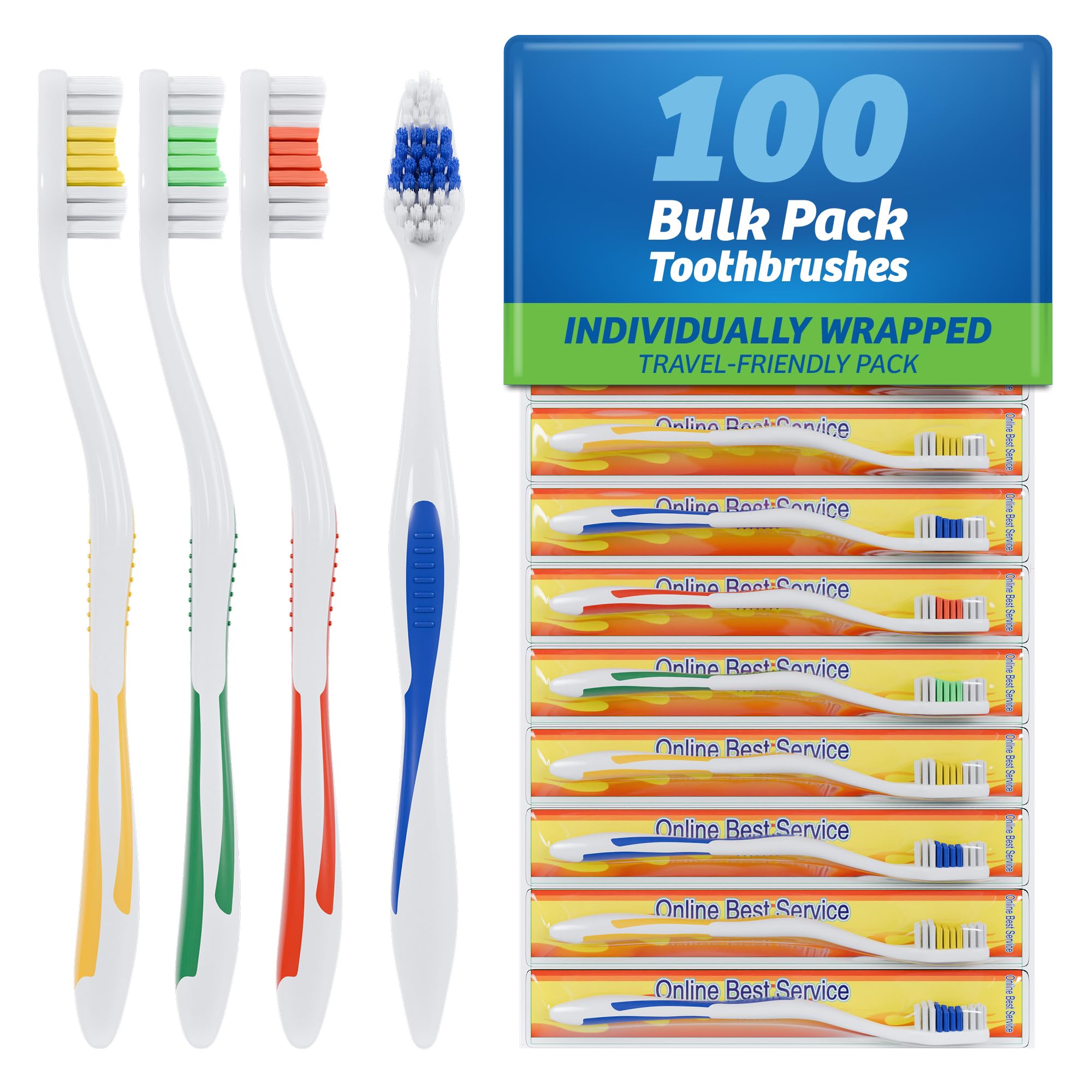 100 Pack Toothbrush Standard Classic Medium Soft Toothbrush Bulk - Product Imagery