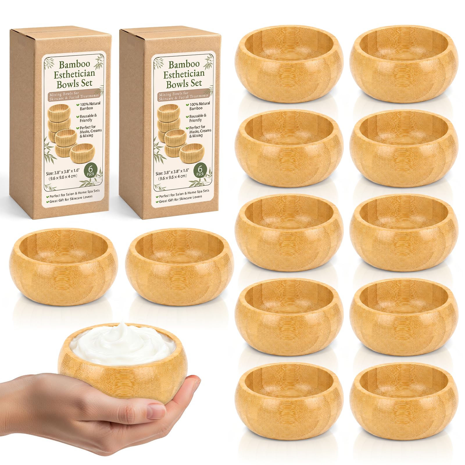 6 Pcs 3.8 X 1.6 Inch Bamboo Facial Bowls Set Big Facial Bowls - Product Imagery