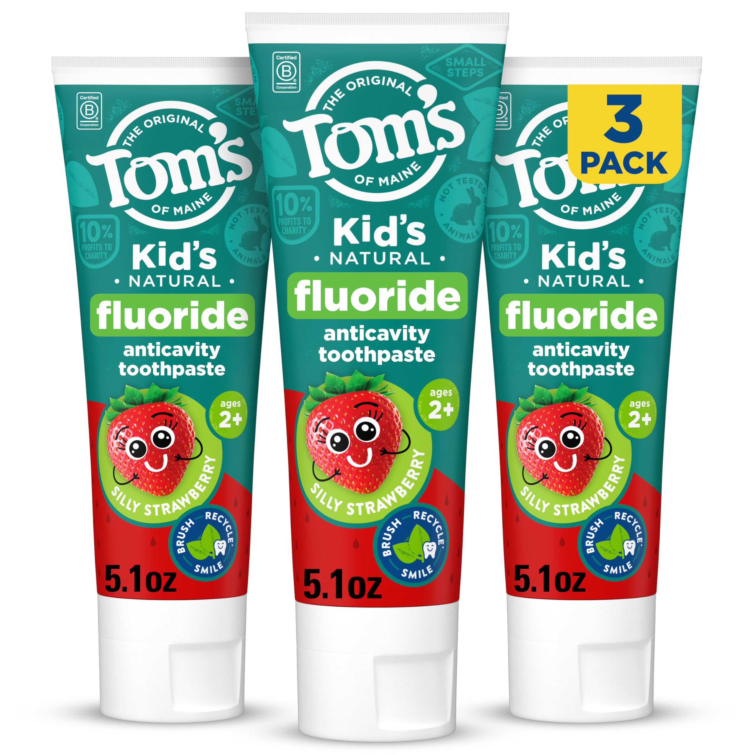 Tom's of Maine Natural Kids Fluoride Toothpaste, Strawberry, 3 - Product Imagery