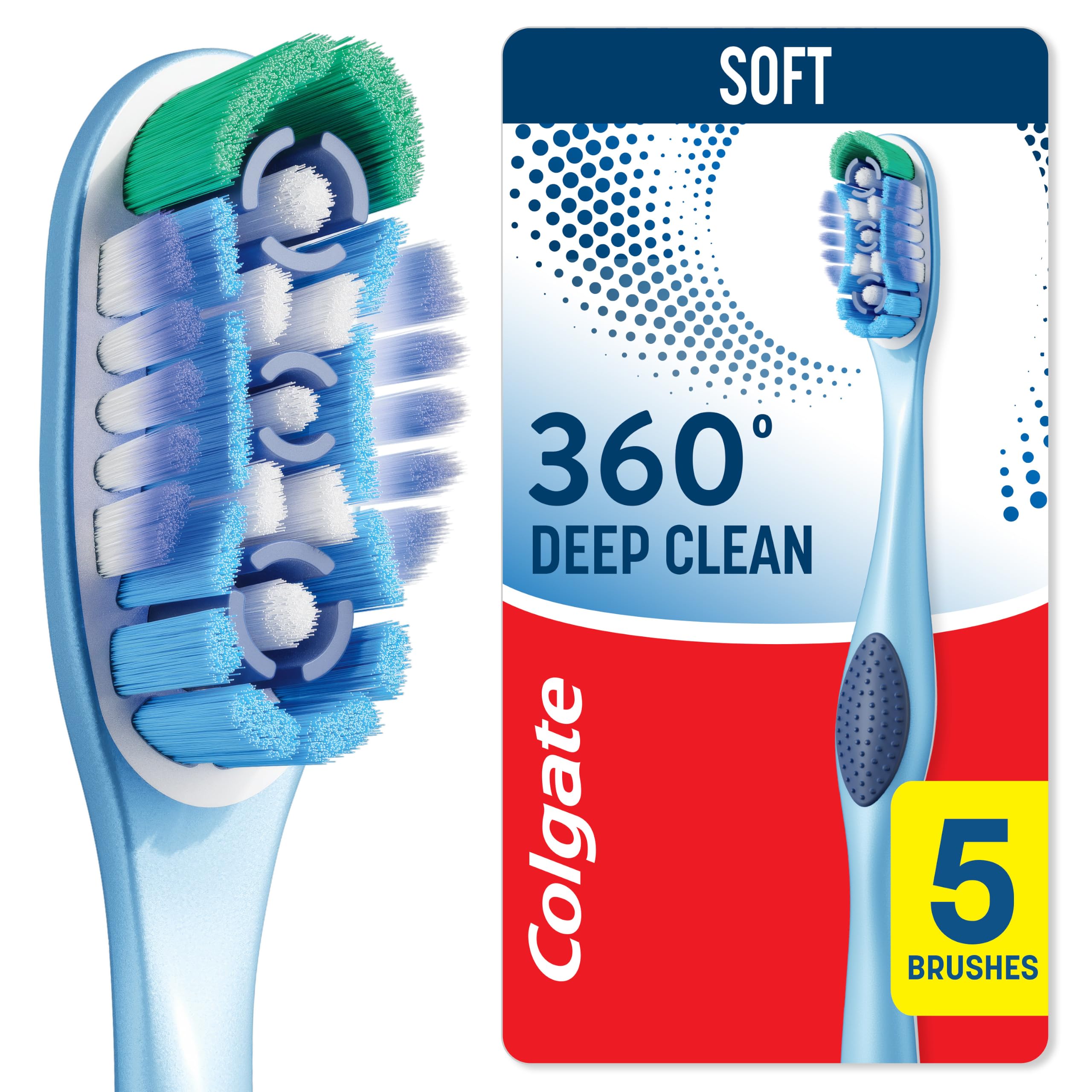 Colgate 360 Deep Clean Toothbrush with Soft Bristles, 5 Pack, - Product Imagery