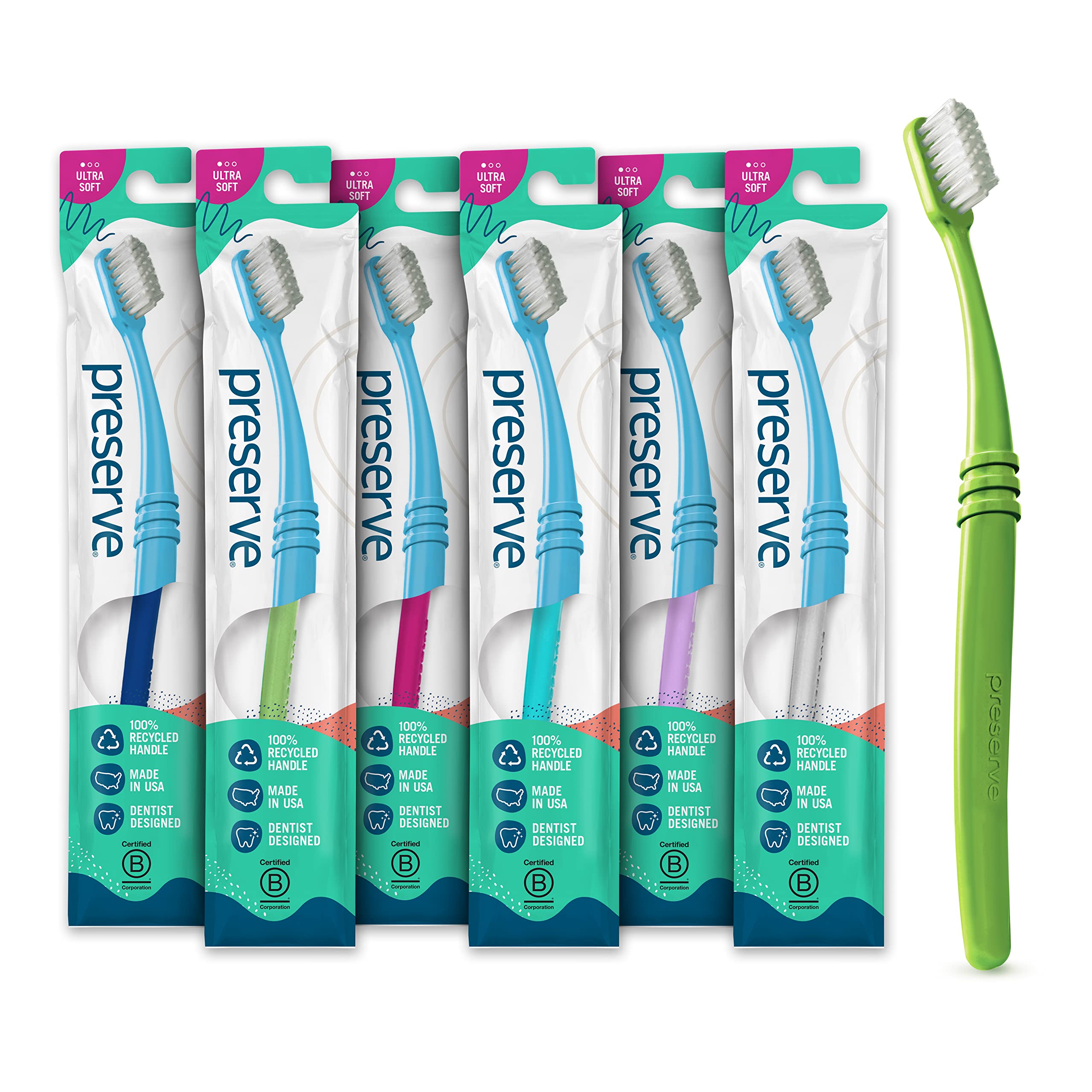 Preserve Adult Toothbrushes, Ultra Soft Bristle/Recycled, Travel - Product Imagery