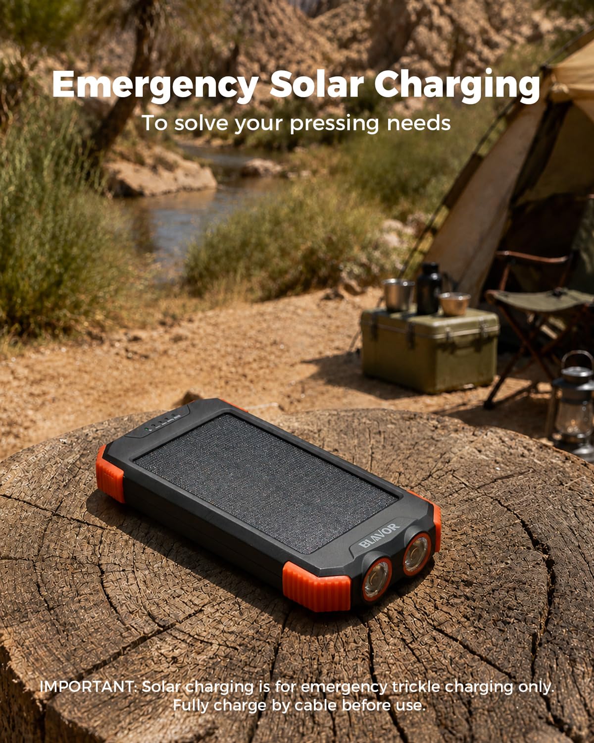 BLAVOR Solar Power Bank 10,000mAh Portable Wireless Charger for Cell Phones – full view