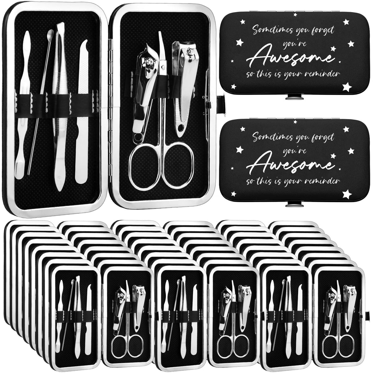 Lanties 24 Set Manicure Kit Gifts Bulk 7 in 1 Steel Nail Clippers, Black – product photo (Sets &amp; Kits)