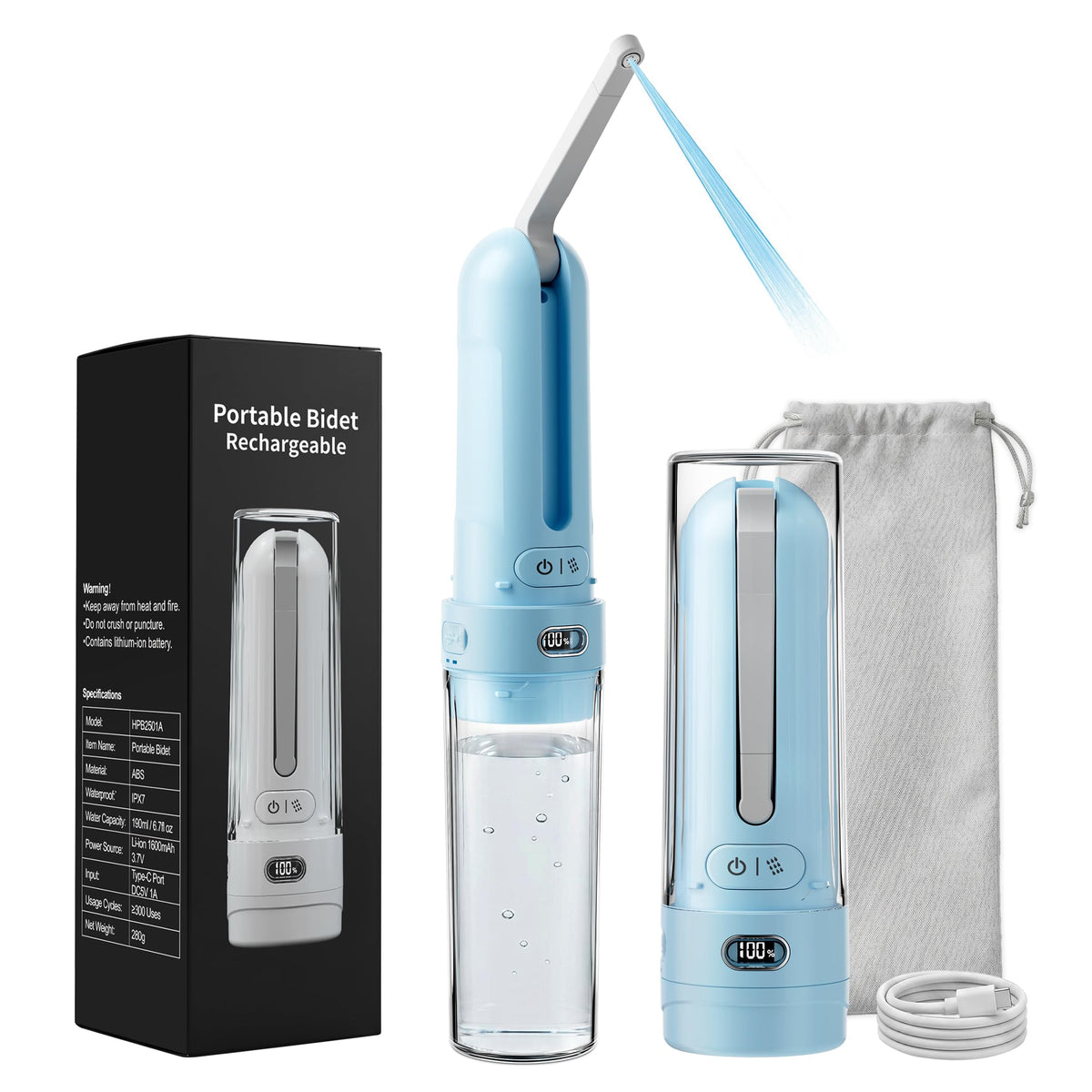 WeWi HLTH Electric Portable Bidet for Travel & Outdoor Camping, Sky Blue – 1 Sky blue