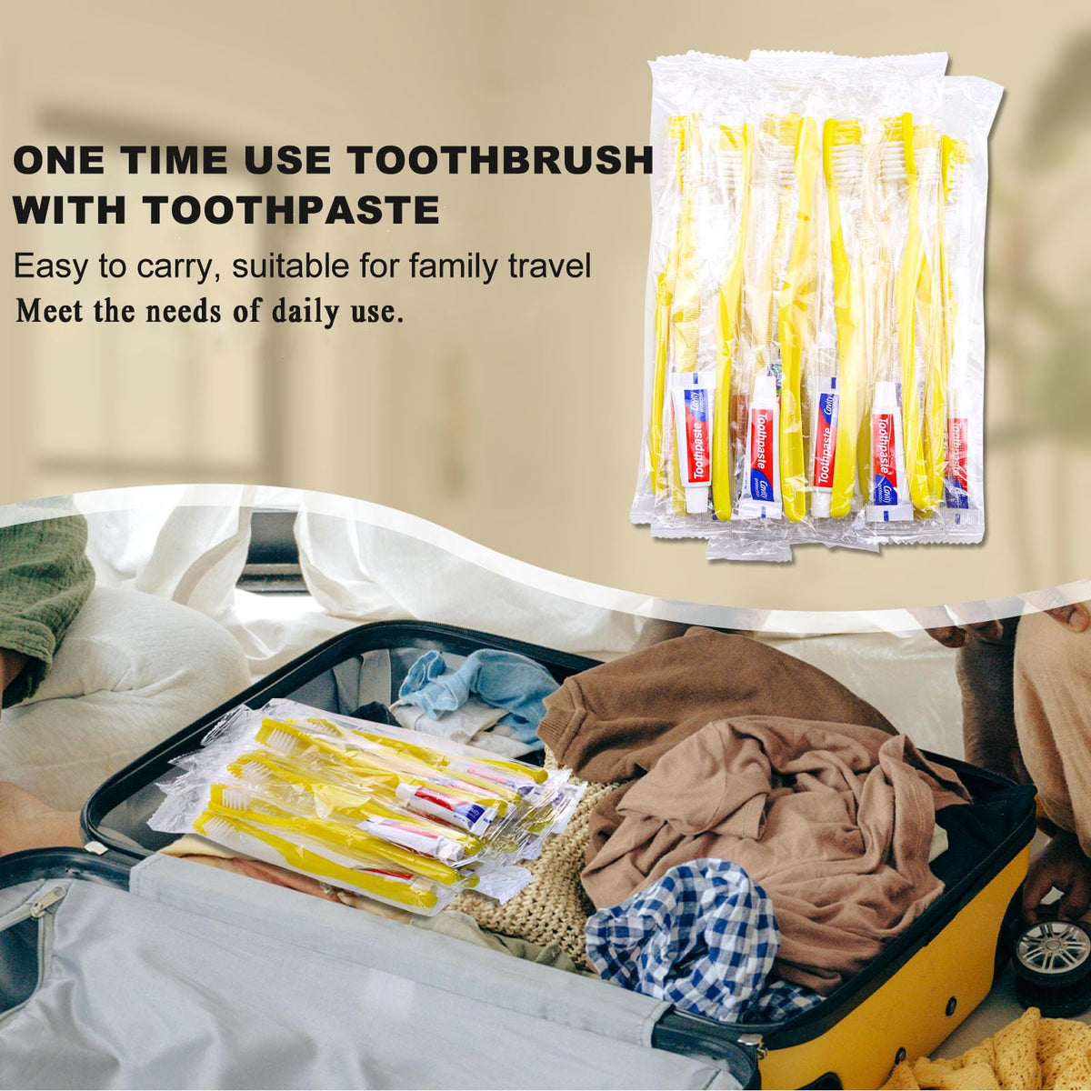 Disposable Toothbrushes with Toothpaste 200 Pack Yellow - Xuezoioy Official Imagery - 6