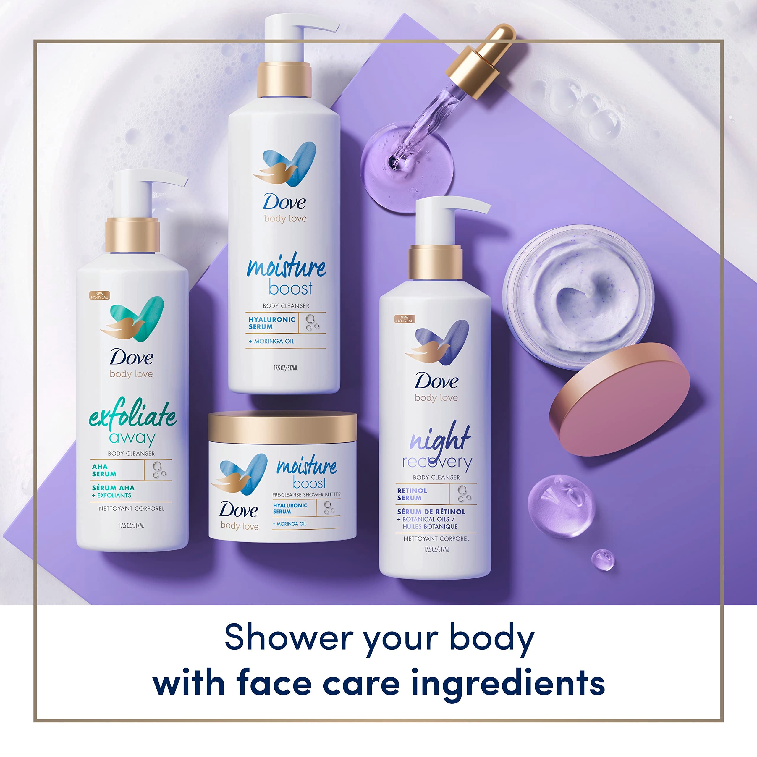 Dove Body Love Night Recovery Body Polish 3-pack, exfoliating skin scrub jars with 12 oz each for smooth, refreshed skin.