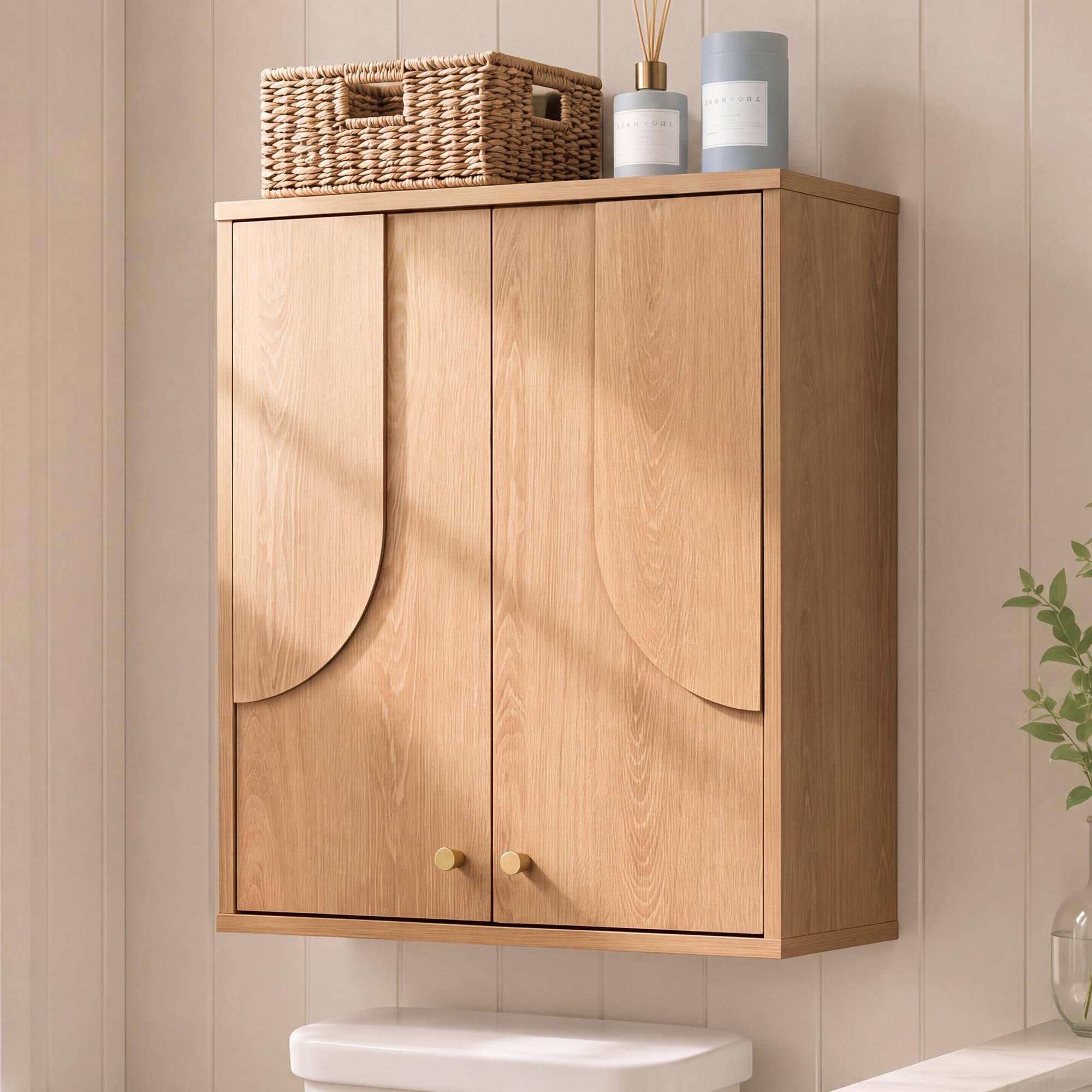 VANIRROR Wood Wall Mount Medicine Cabinet Bathroom Storage with - Product Imagery