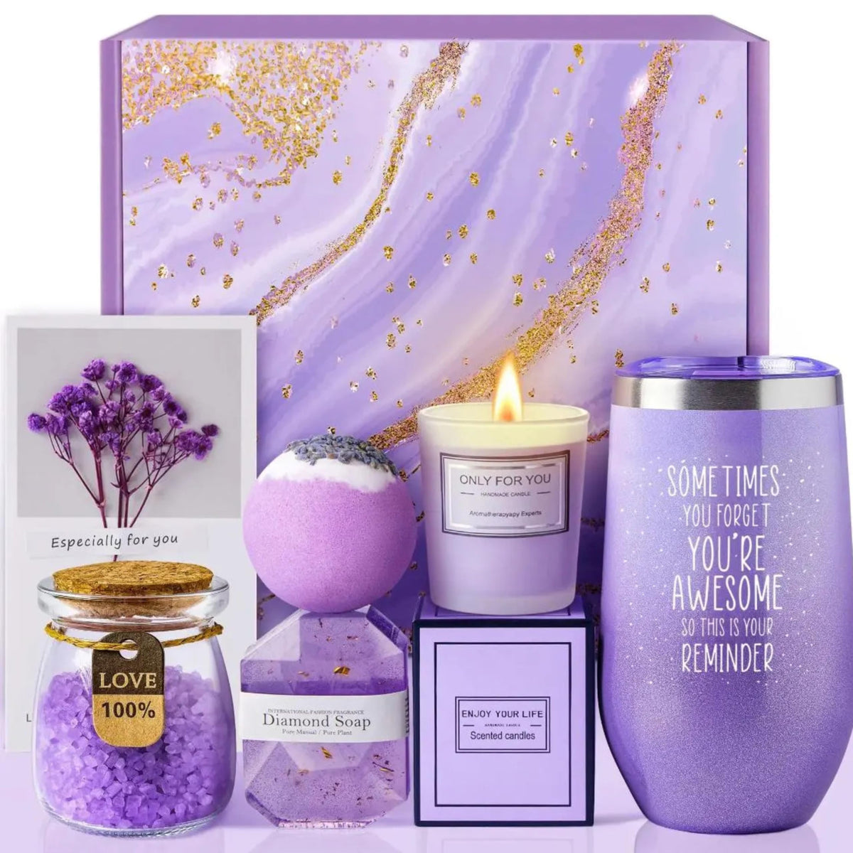 Purple Spa Gift Set 6 Piece Bath and Relaxation Set with - Handmade Official Imagery - 2