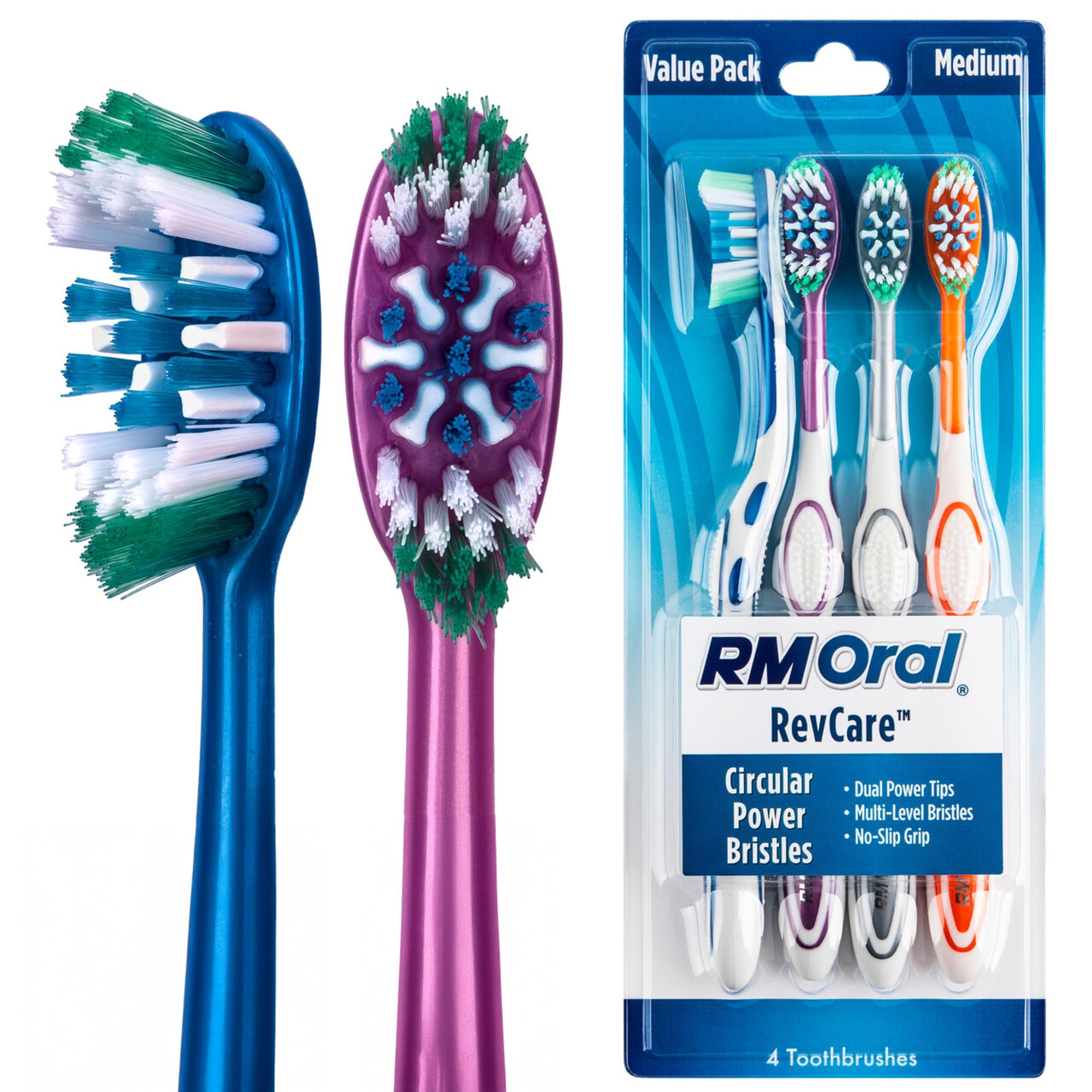 RM Oral RevCare Toothbrushes, Medium - 4 Count - Product Imagery