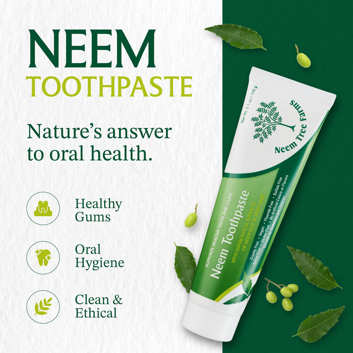 Fluoride Free Toothpaste Vegan Gluten Free 4 Pack - Neem Tree Farms Official Imagery - 3