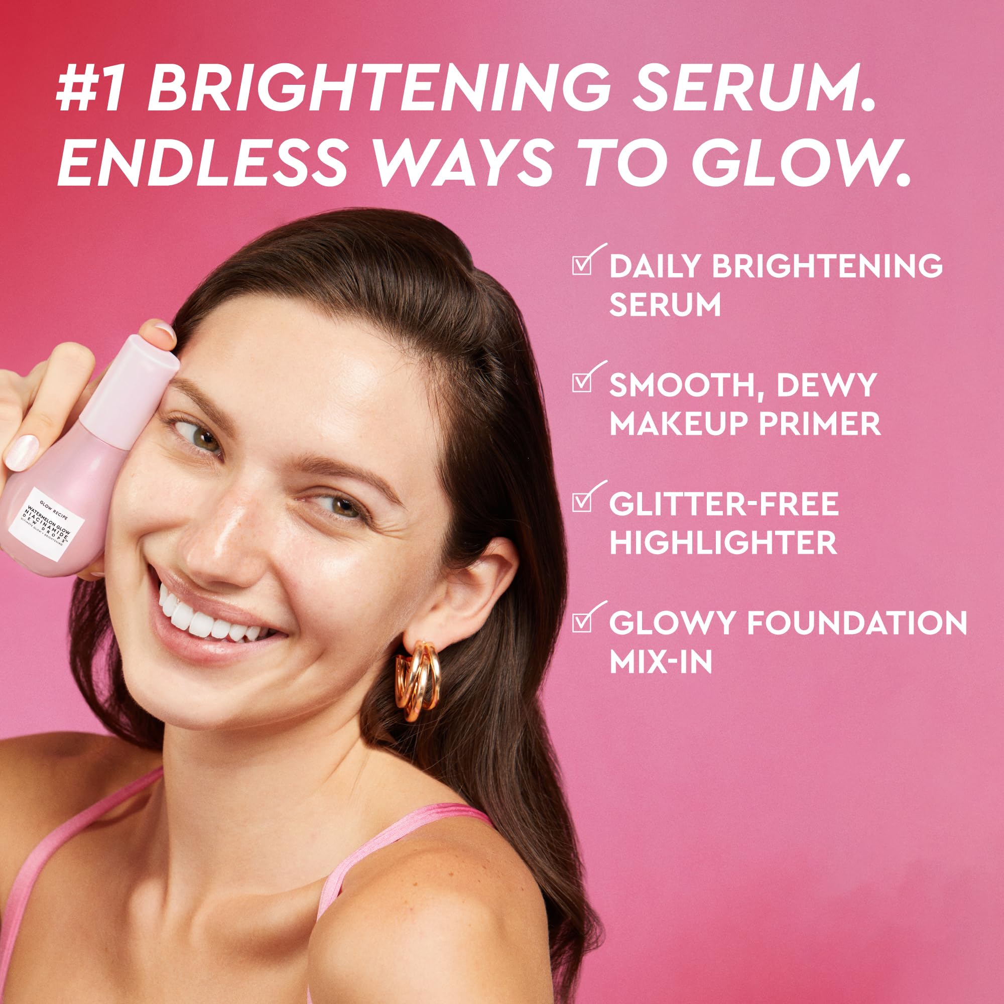 Glow Recipe Watermelon Niacinamide Dew Drops skin serum in 80ml bottle, featuring a vibrant pink and green packaging with the product label.